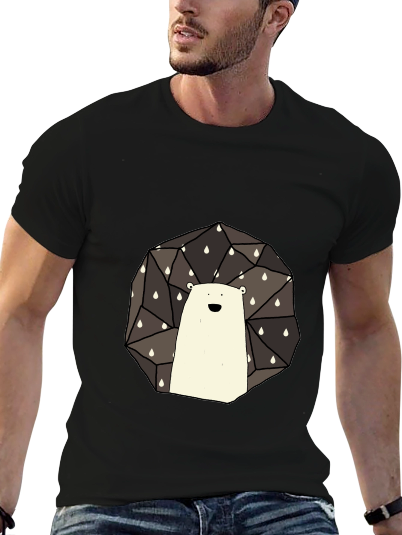 Geometric Hedgehog Graphic Tee - Stylish Black T-Shirt