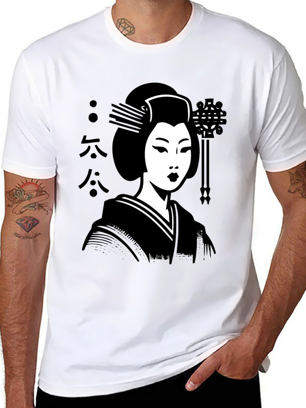 Geisha Graphic Tee - Black Cotton T-Shirt