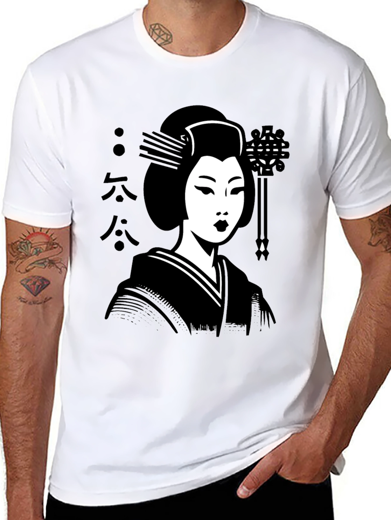 Geisha Graphic Tee - Black Cotton T-Shirt