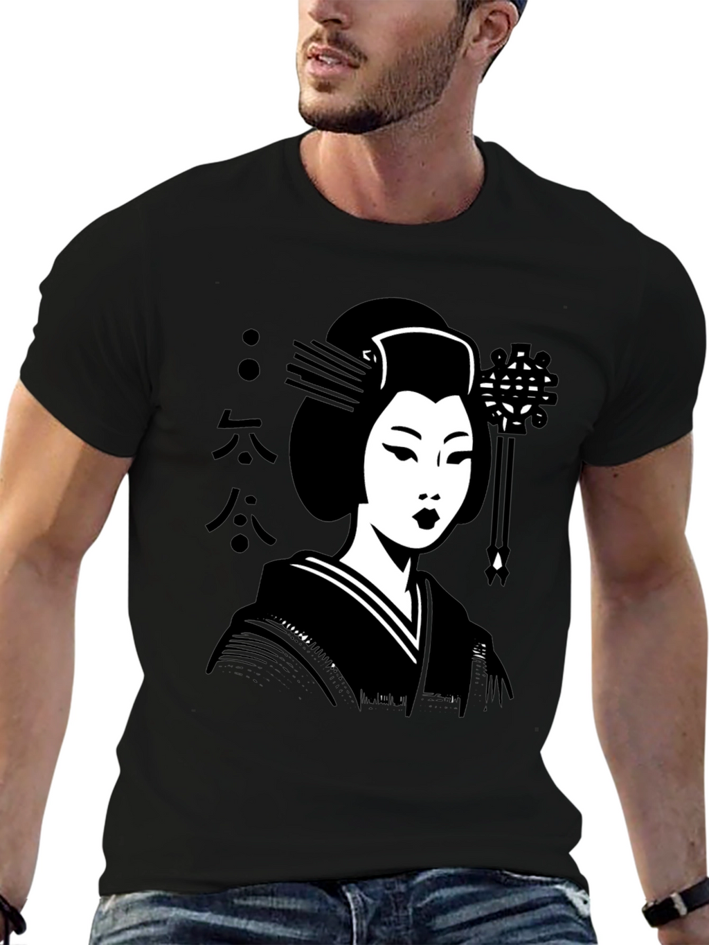 Geisha Graphic Tee - Black Cotton T-Shirt