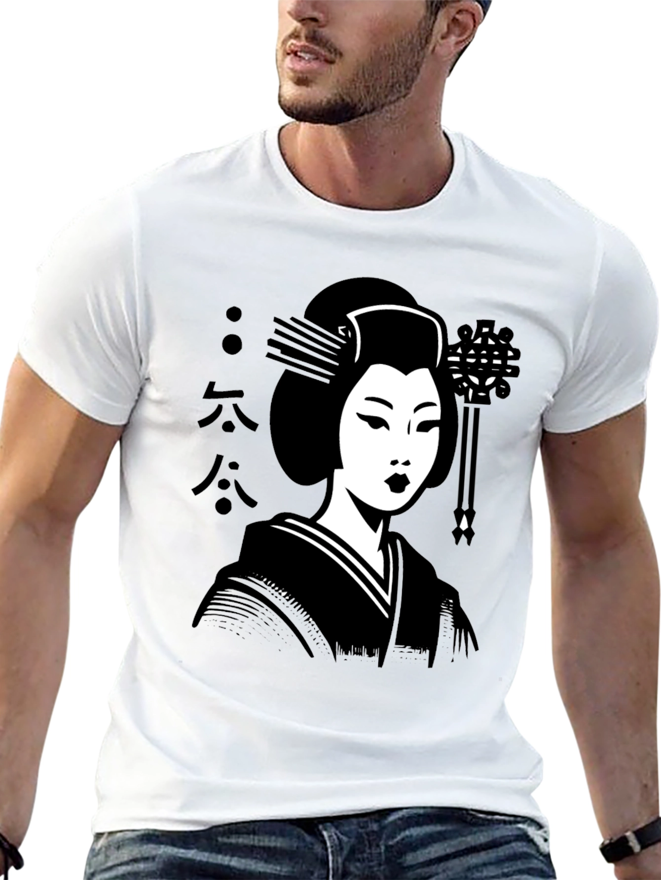 Geisha Graphic Tee - Black Cotton T-Shirt