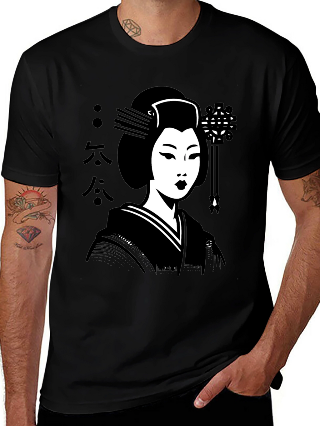 Geisha Graphic Tee - Black Cotton T-Shirt