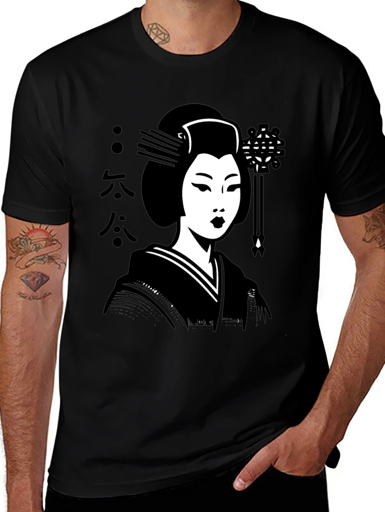 Geisha Graphic Tee - Black Cotton T-Shirt