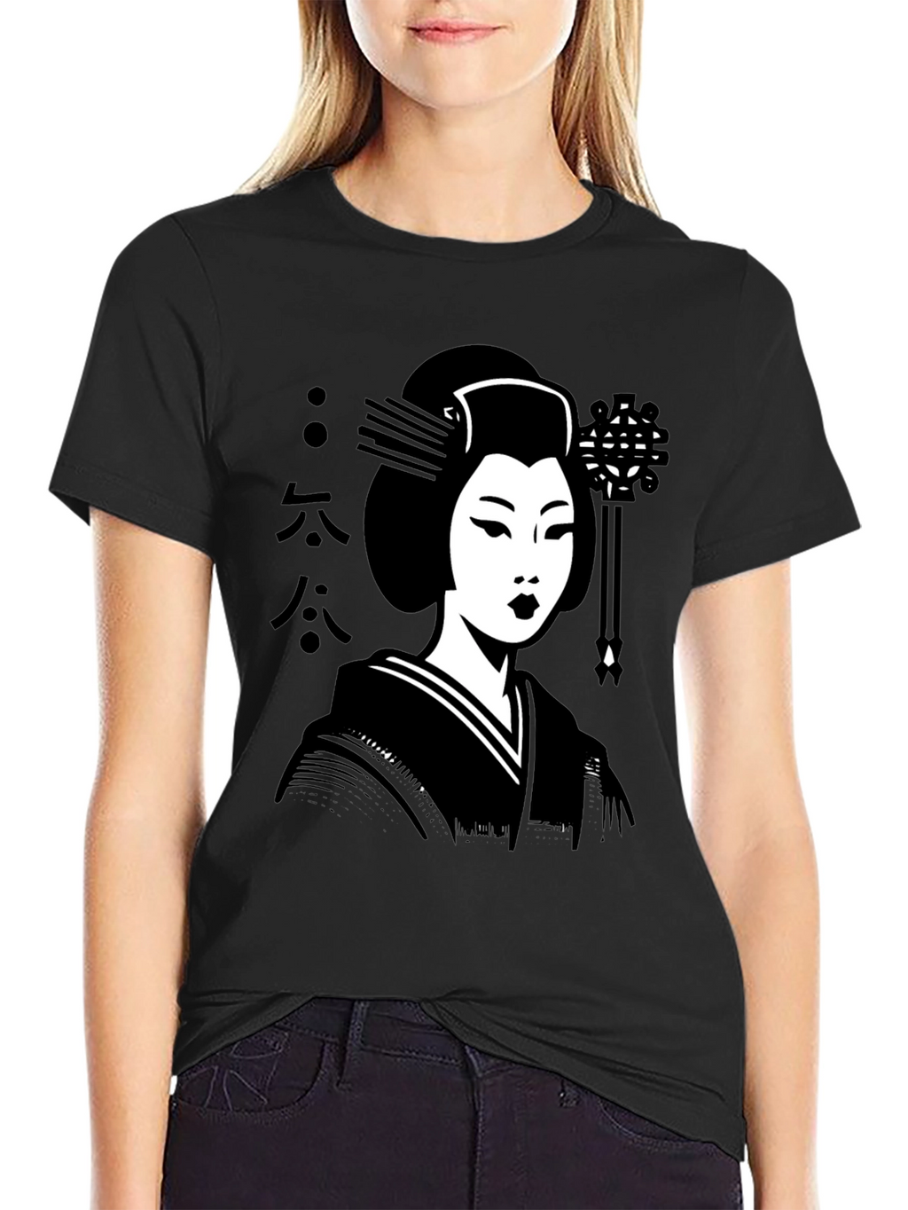 Geisha Graphic Tee - Black Cotton T-Shirt