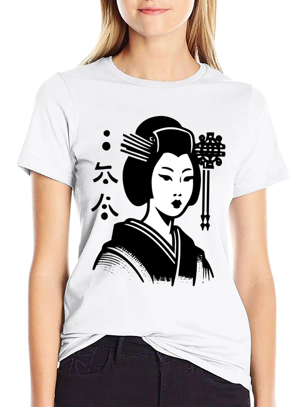 Geisha Graphic Tee - Black Cotton T-Shirt