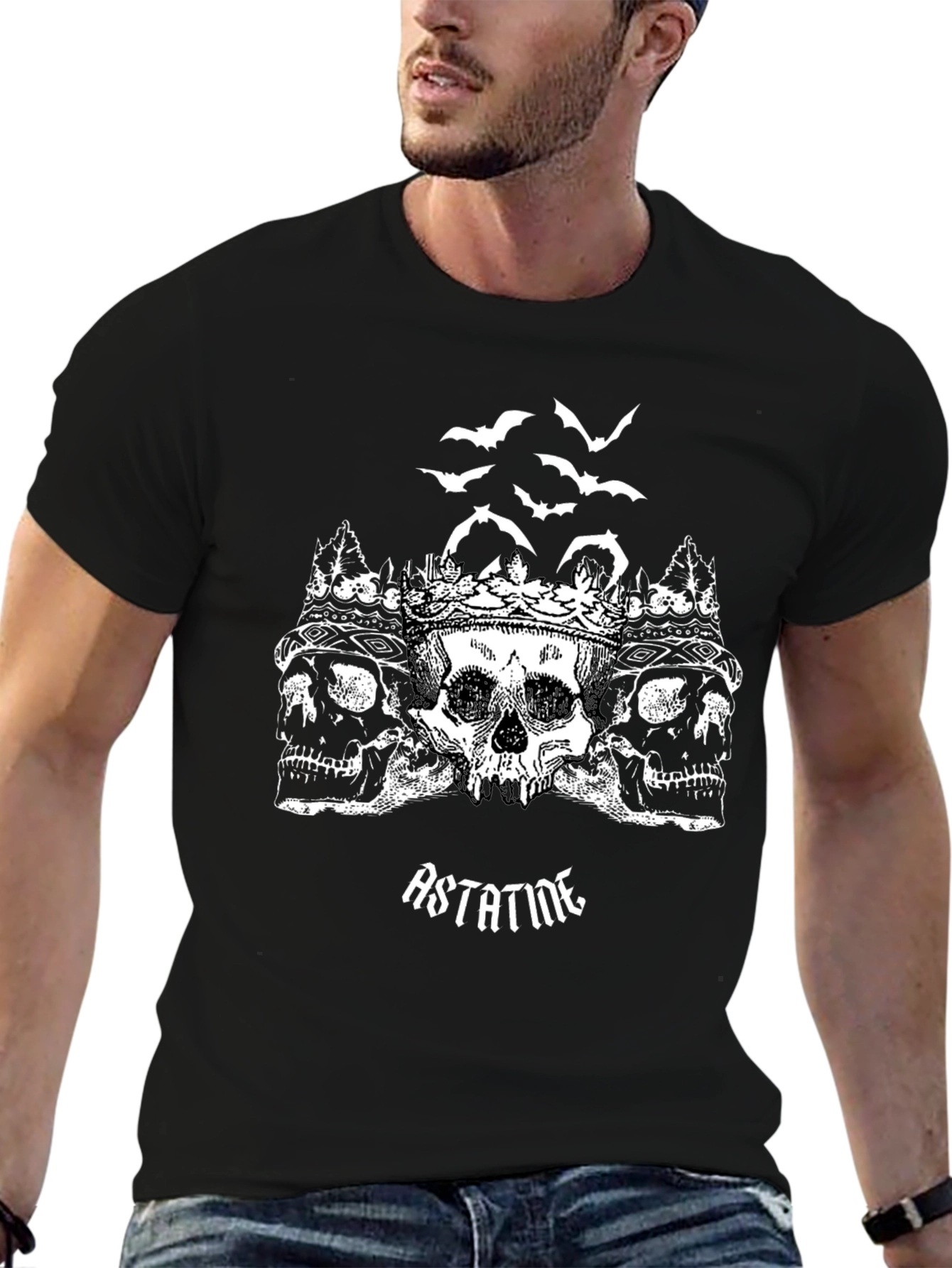 Skull Crown Bats T-Shirt - Rock Band Style Black Tee