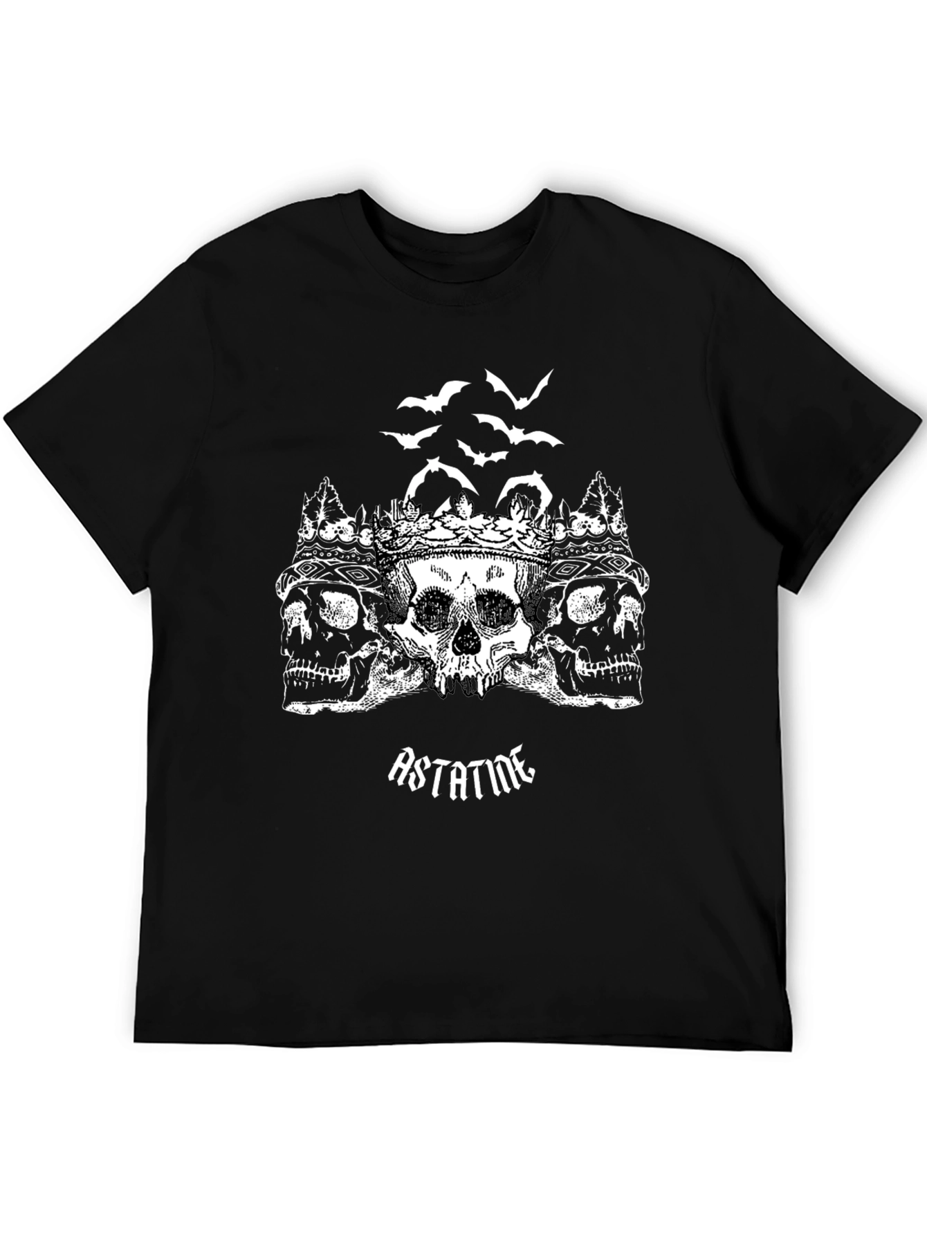 Skull Crown Bats T-Shirt - Rock Band Style Black Tee