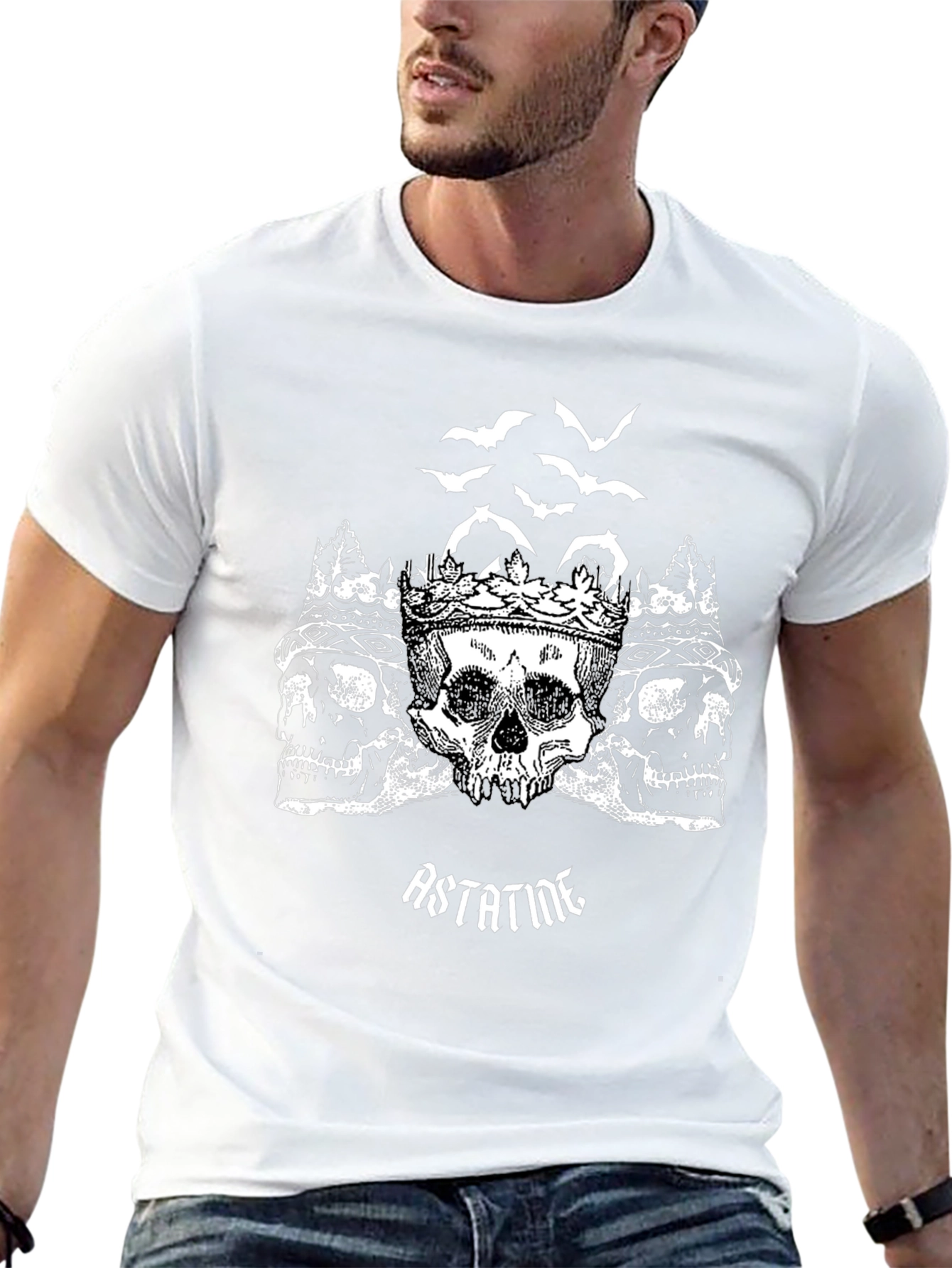 Skull Crown Bats T-Shirt - Rock Band Style Black Tee