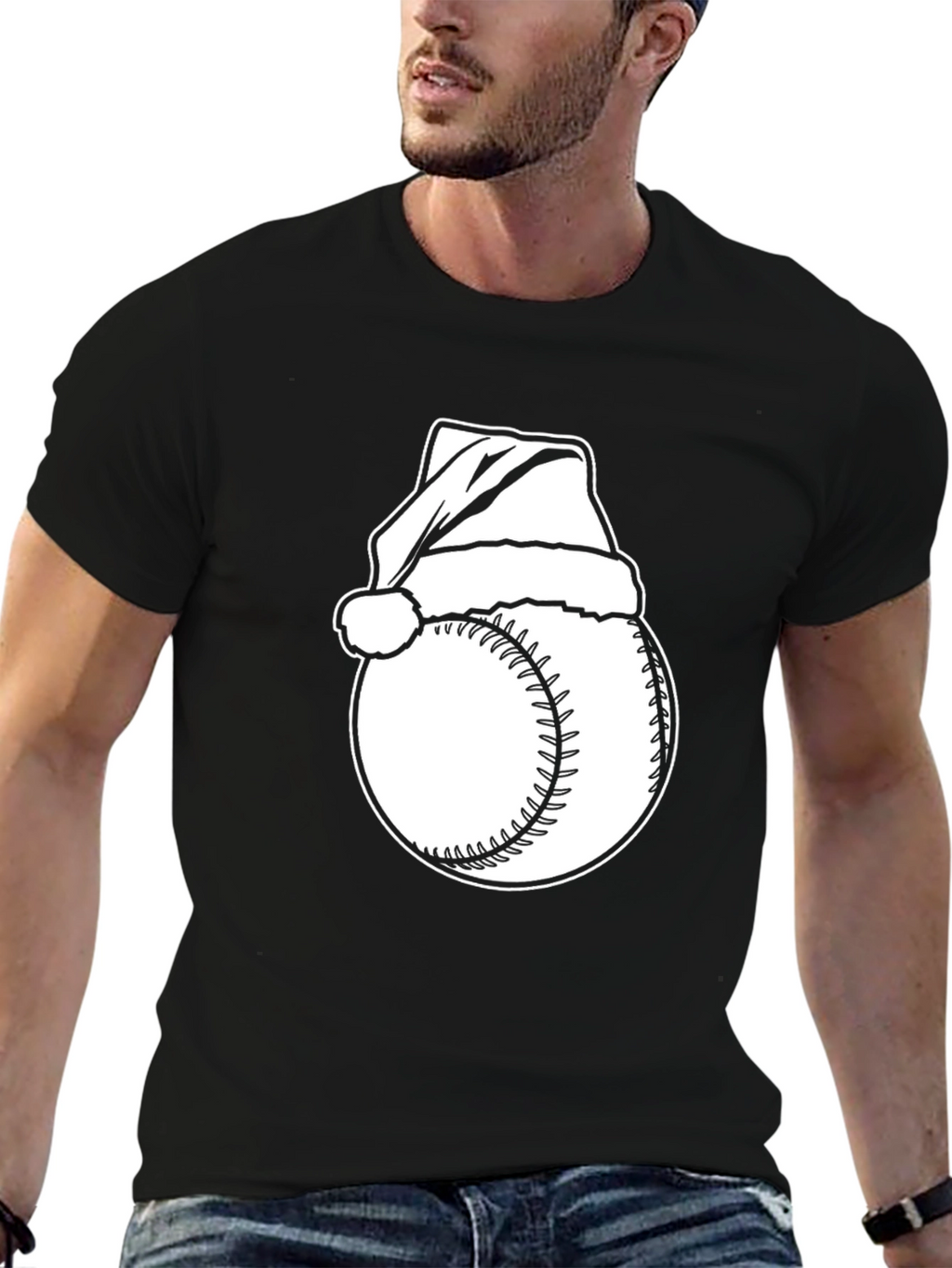 Baseball Santa Hat T-Shirt - Holiday Baseball Tee