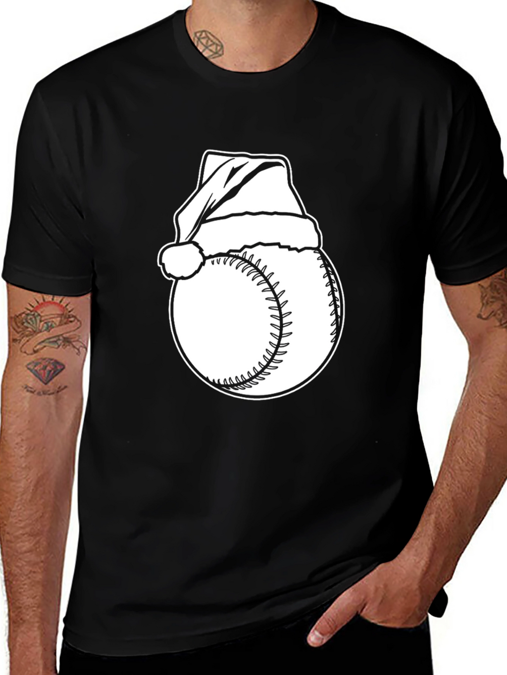 Baseball Santa Hat T-Shirt - Holiday Baseball Tee