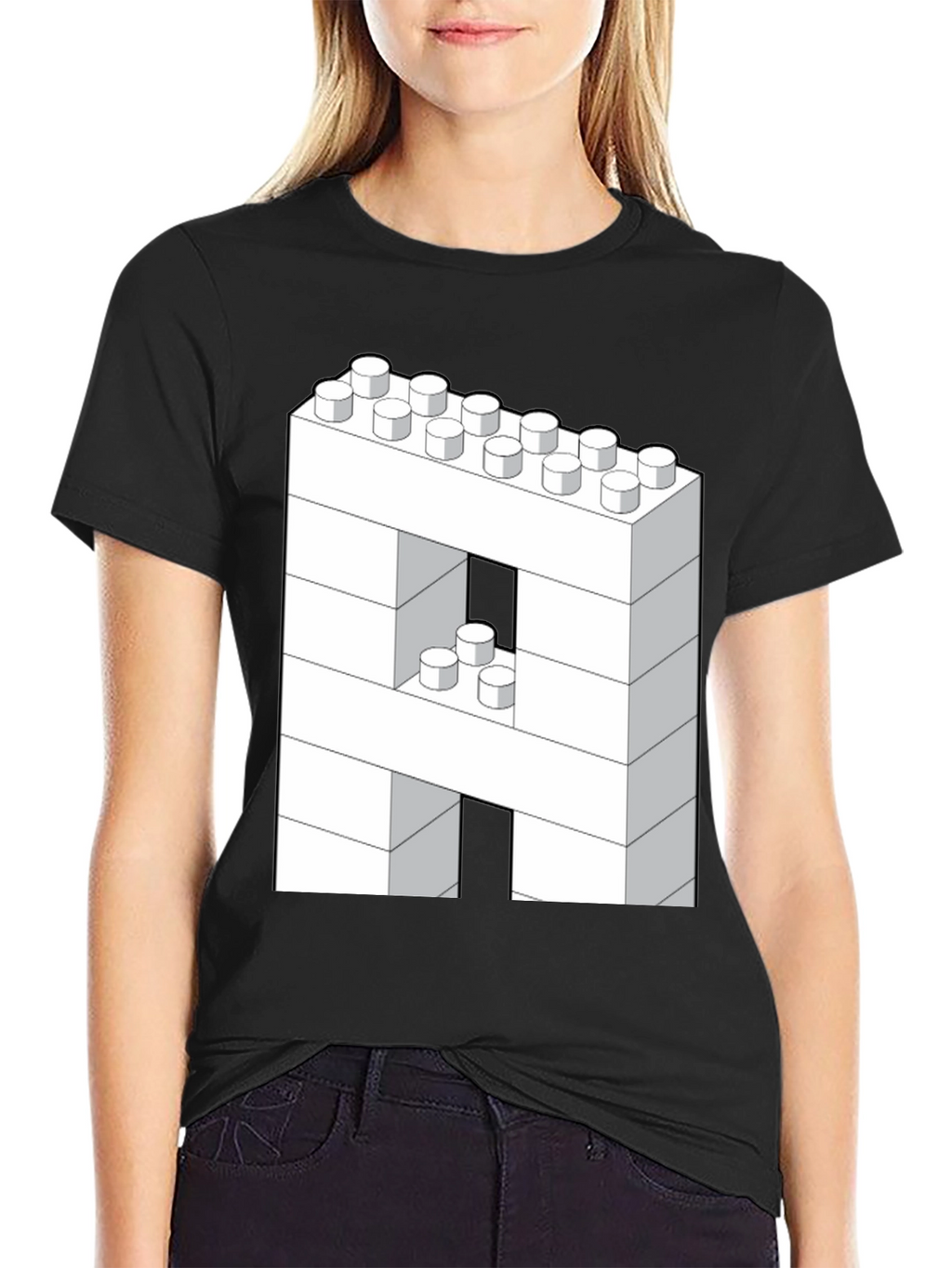 Block Letter A T-Shirt - Construction Brick Design