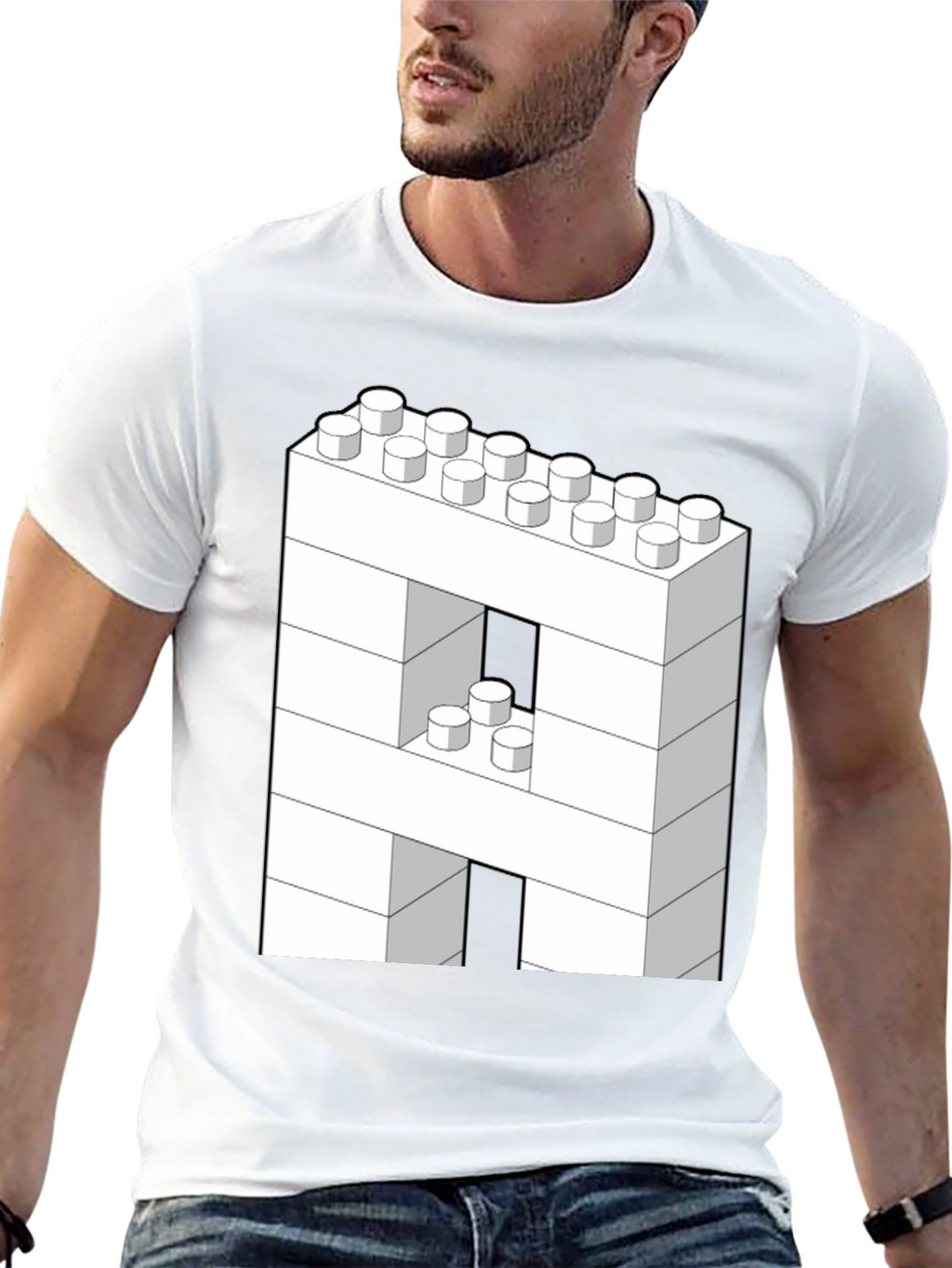 Block Letter A T-Shirt - Construction Brick Design