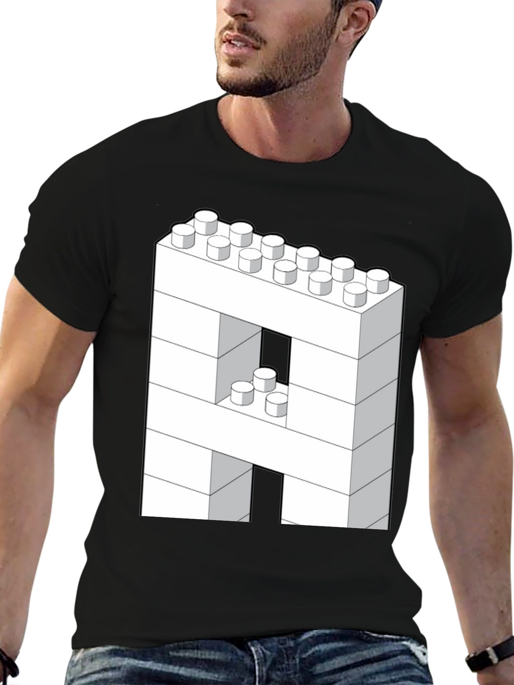 Block Letter A T-Shirt - Construction Brick Design