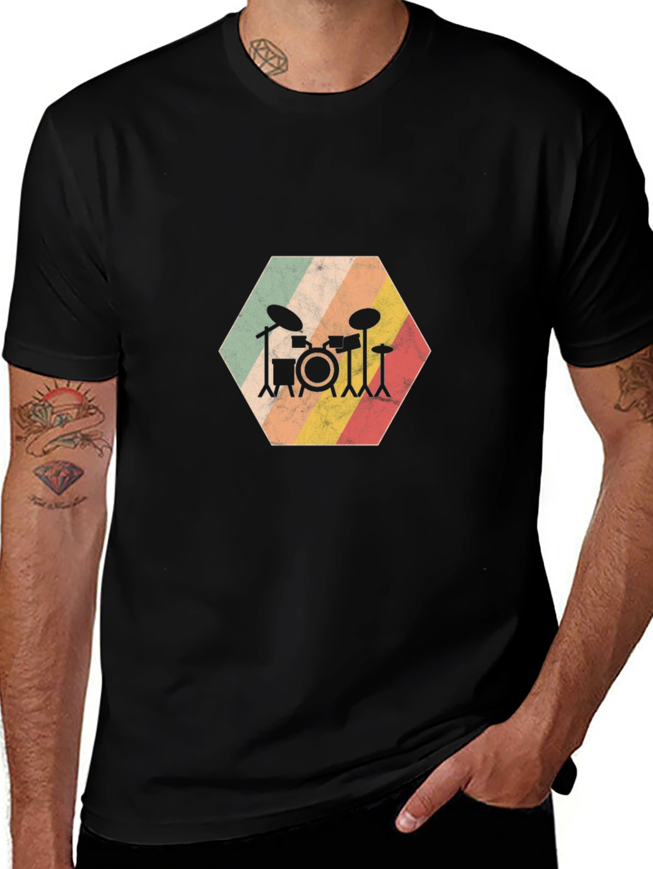Retro Drum Set Graphic Tee - Black