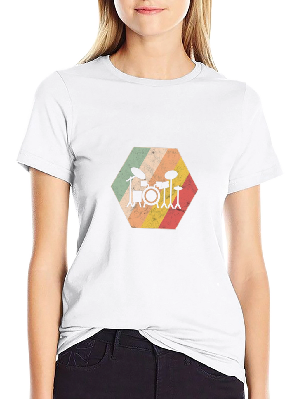 Retro Drum Set Graphic Tee - Black