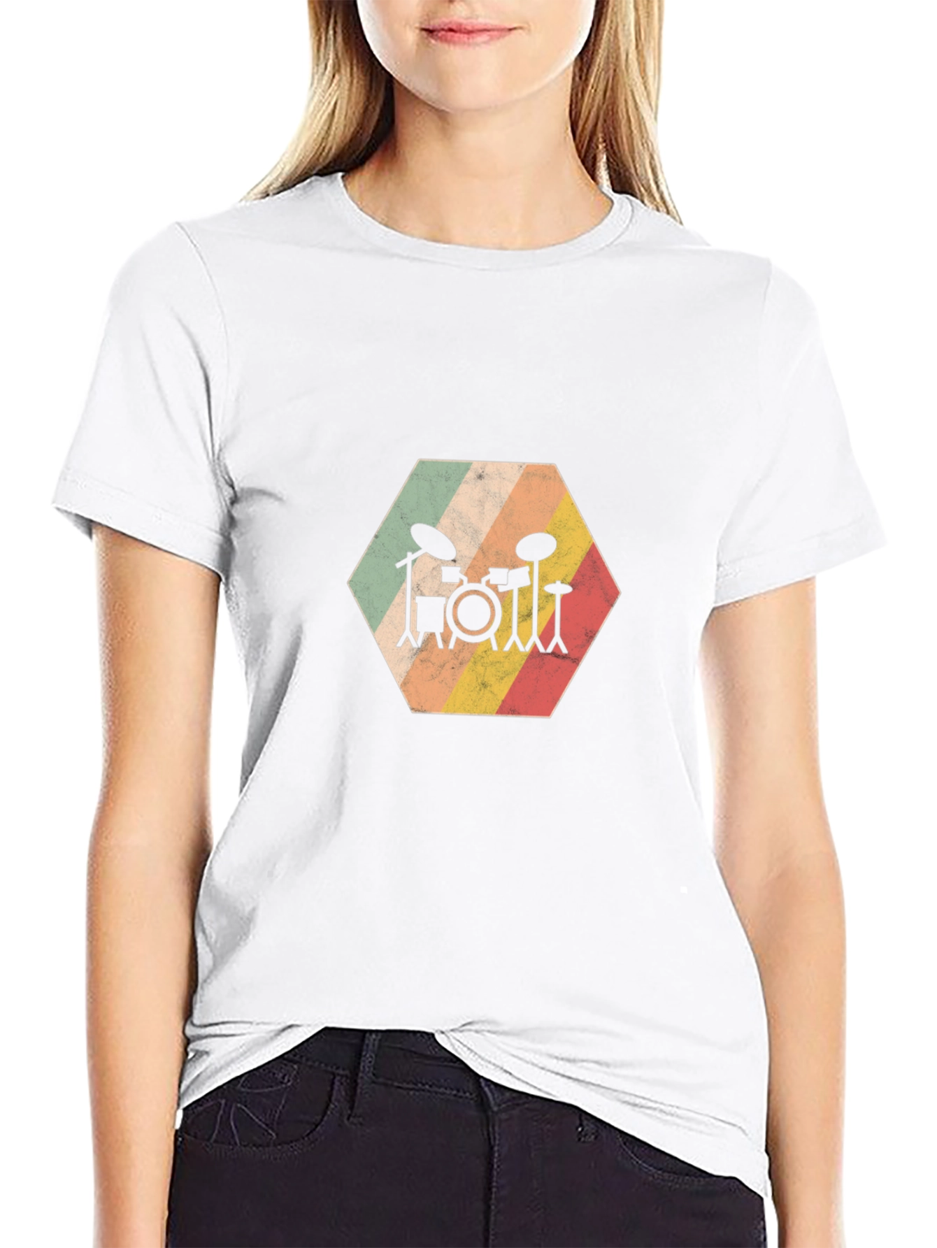Retro Drum Set Graphic Tee - Black