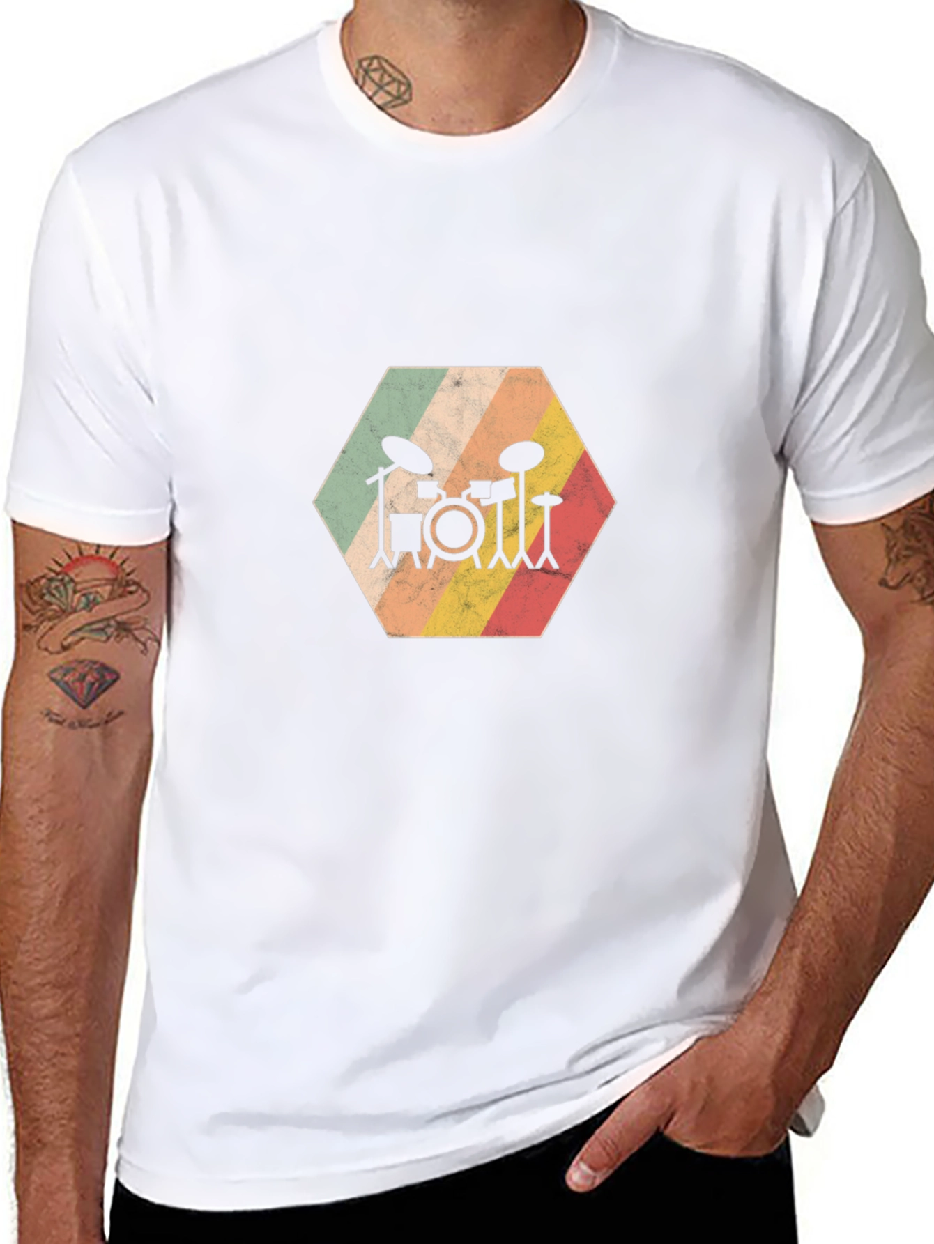 Retro Drum Set Graphic Tee - Black