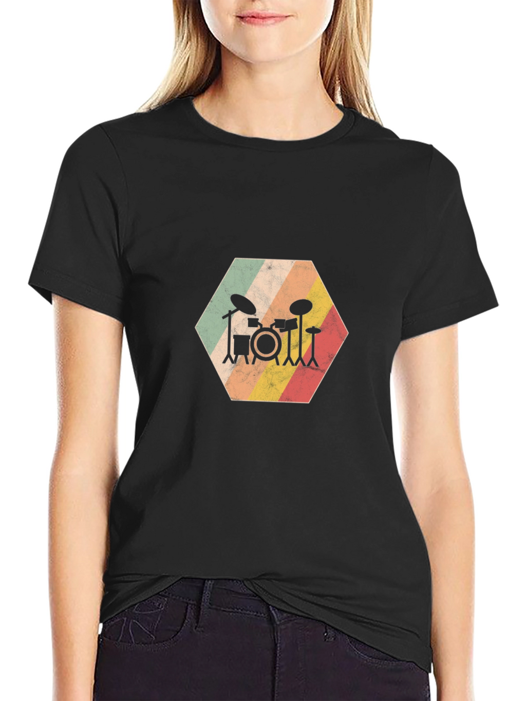 Retro Drum Set Graphic Tee - Black