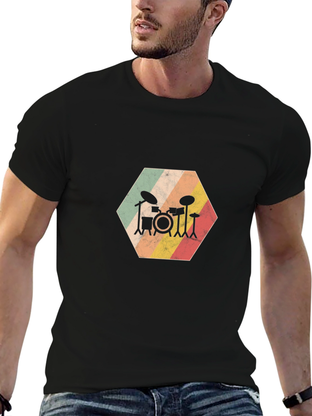 Retro Drum Set Graphic Tee - Black