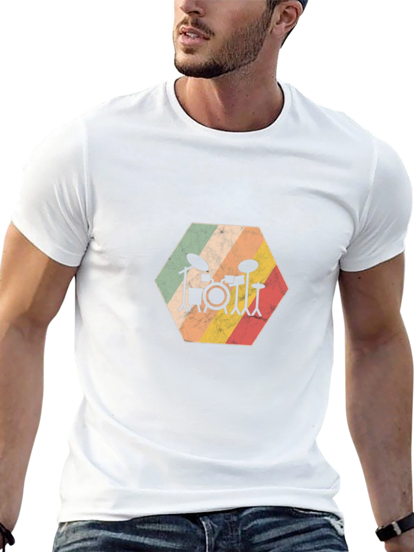Retro Drum Set Graphic Tee - Black