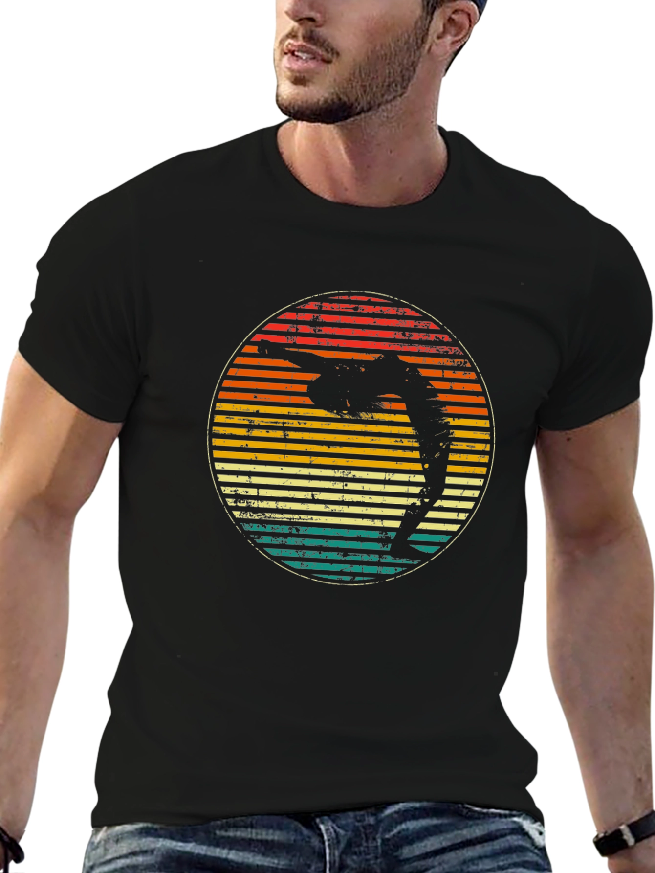 Retro Yoga Pose Sunset Graphic T-Shirt