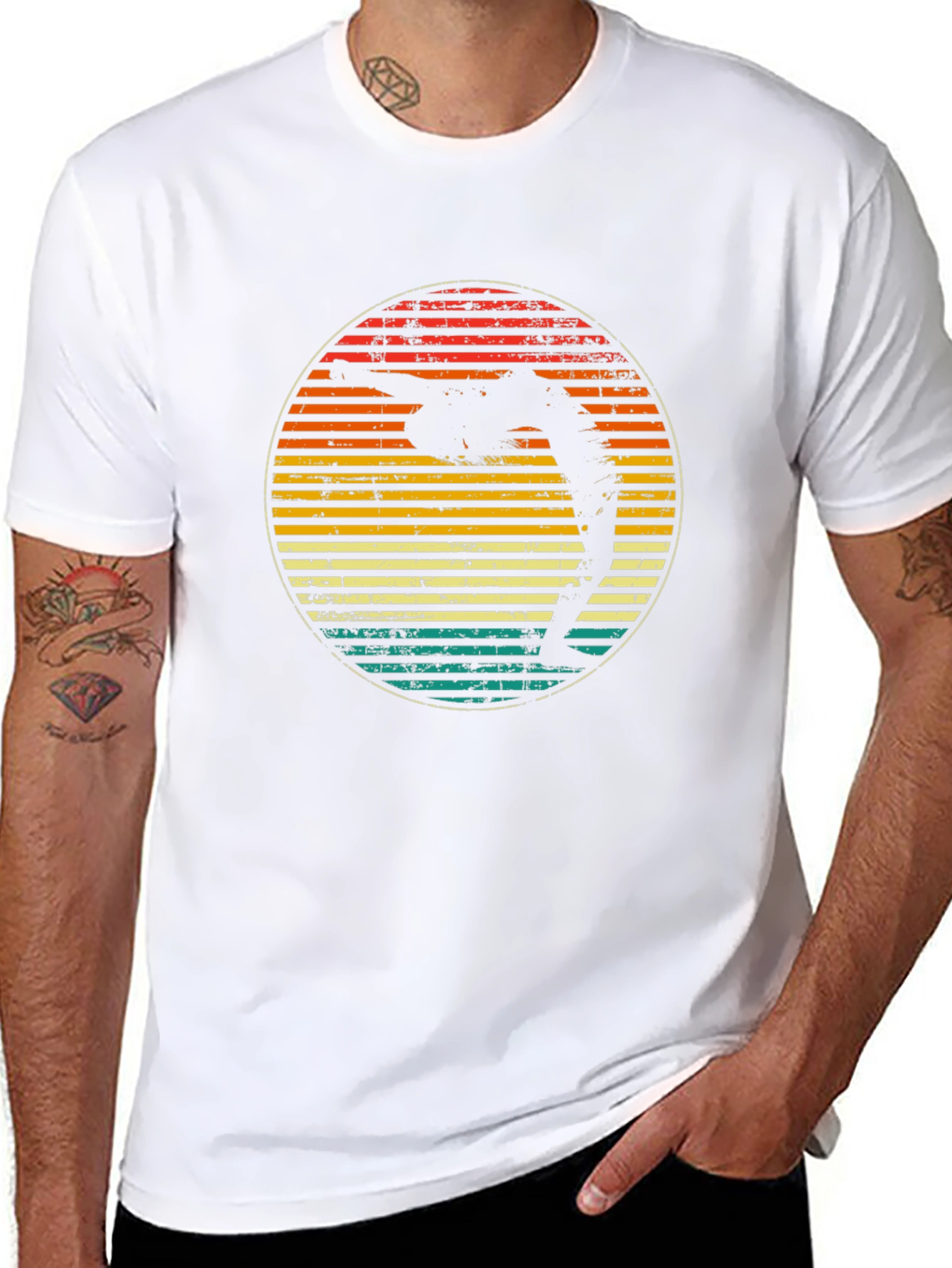 Retro Yoga Pose Sunset Graphic T-Shirt
