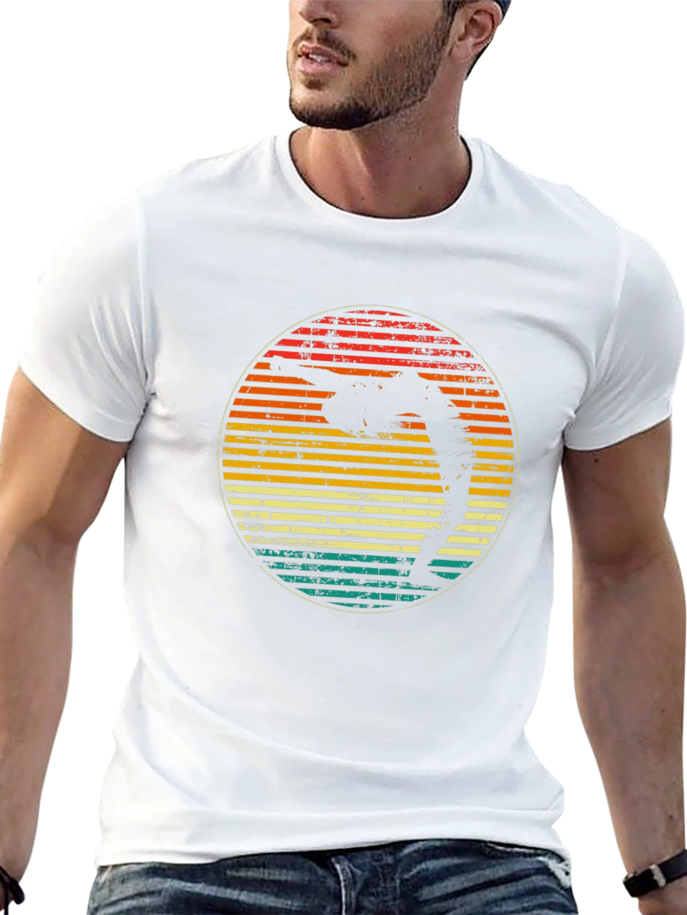 Retro Yoga Pose Sunset Graphic T-Shirt