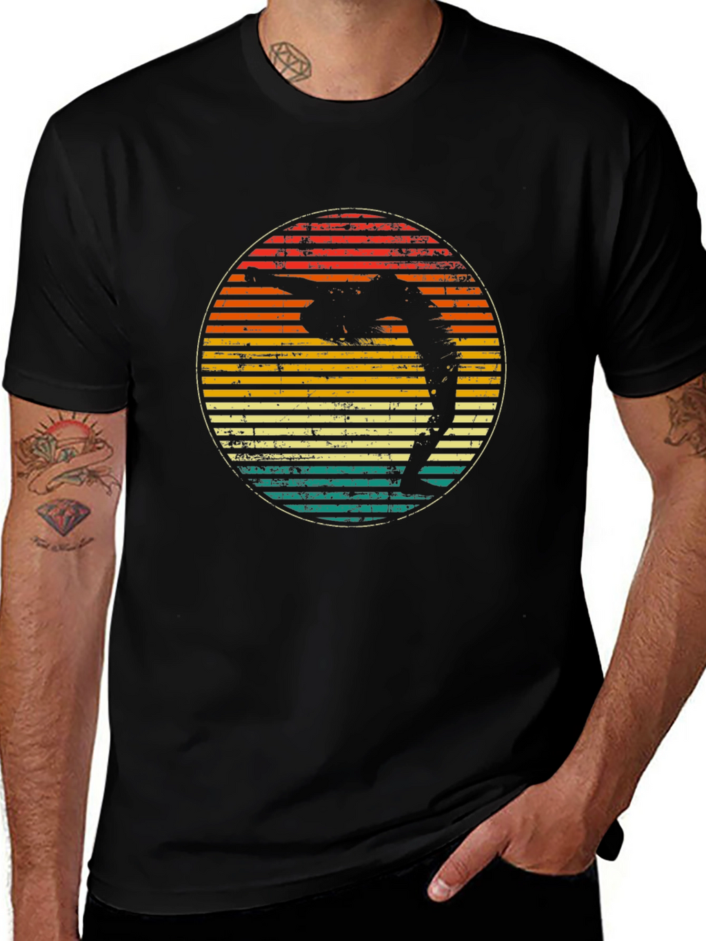 Retro Yoga Pose Sunset Graphic T-Shirt