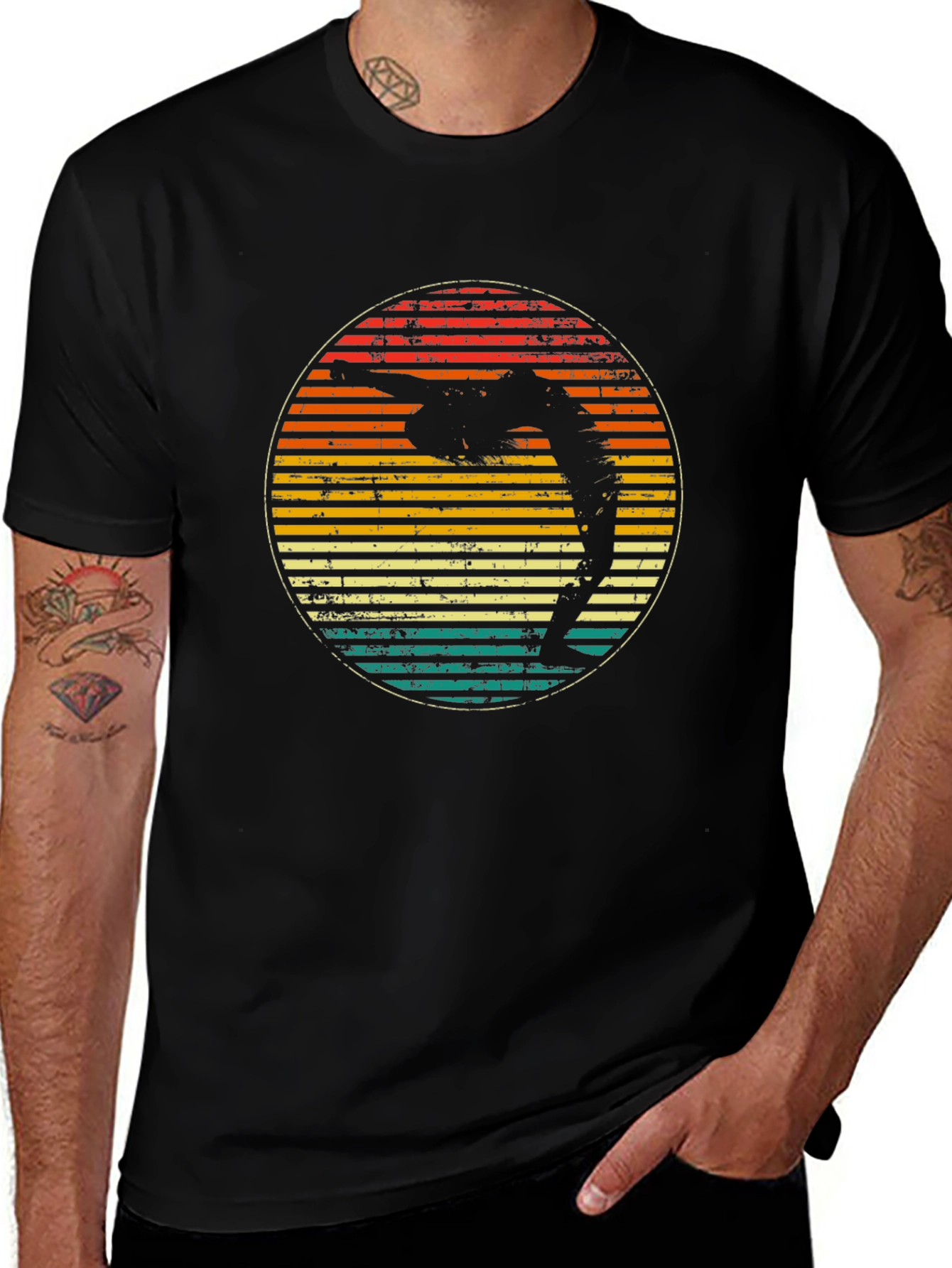 Retro Yoga Pose Sunset Graphic T-Shirt