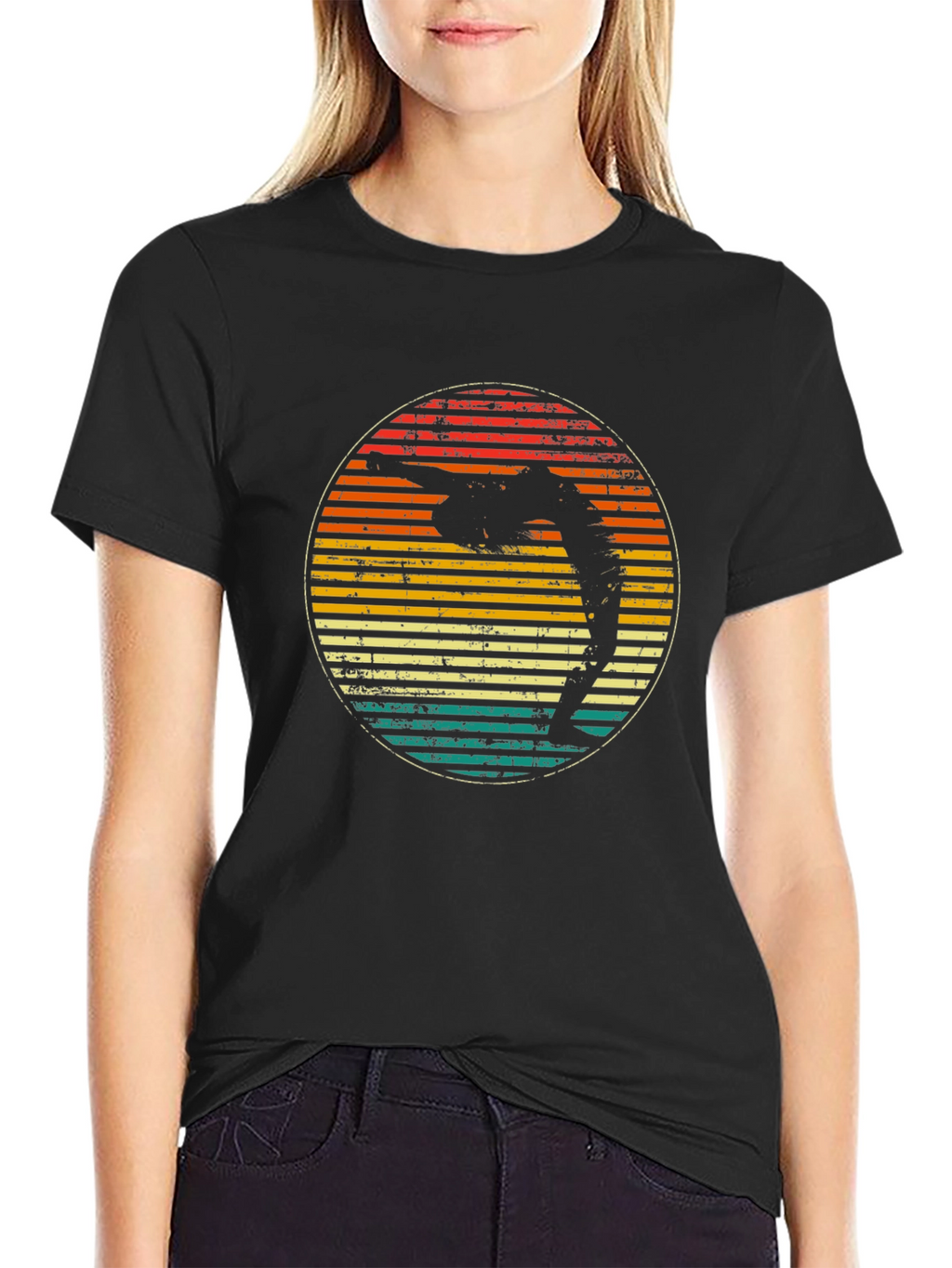 Retro Yoga Pose Sunset Graphic T-Shirt