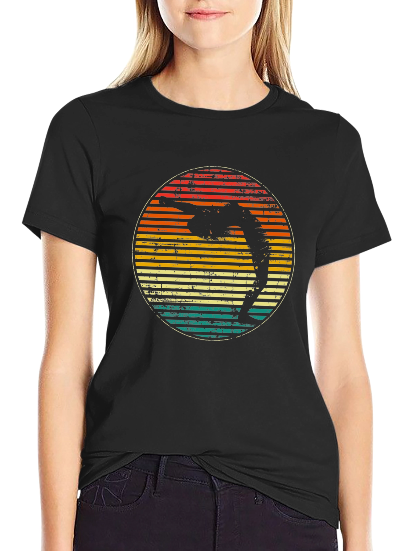 Retro Yoga Pose Sunset Graphic T-Shirt