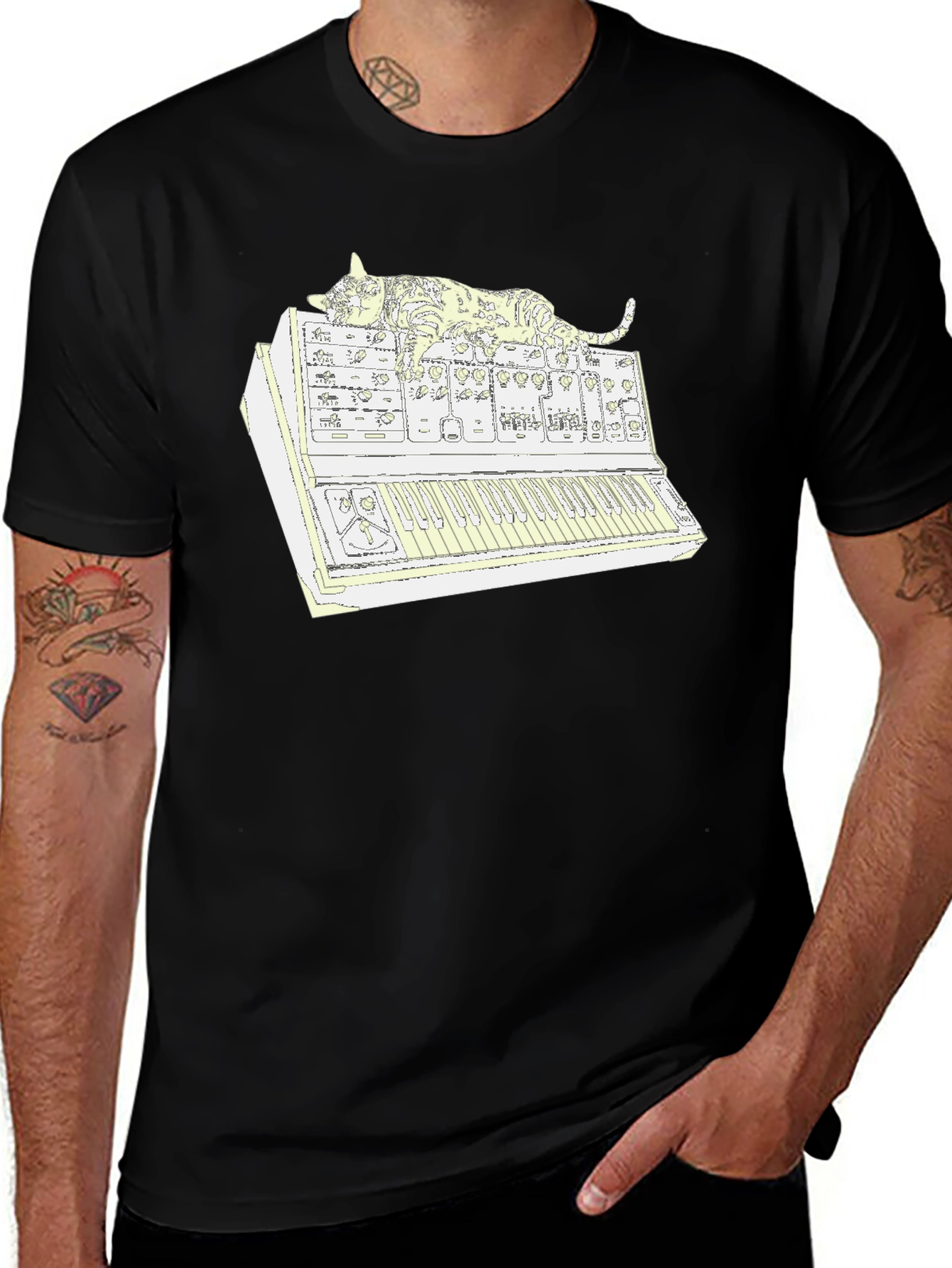Cat Nap Synthesizer T-Shirt: Cool Cat Music Lover Tee