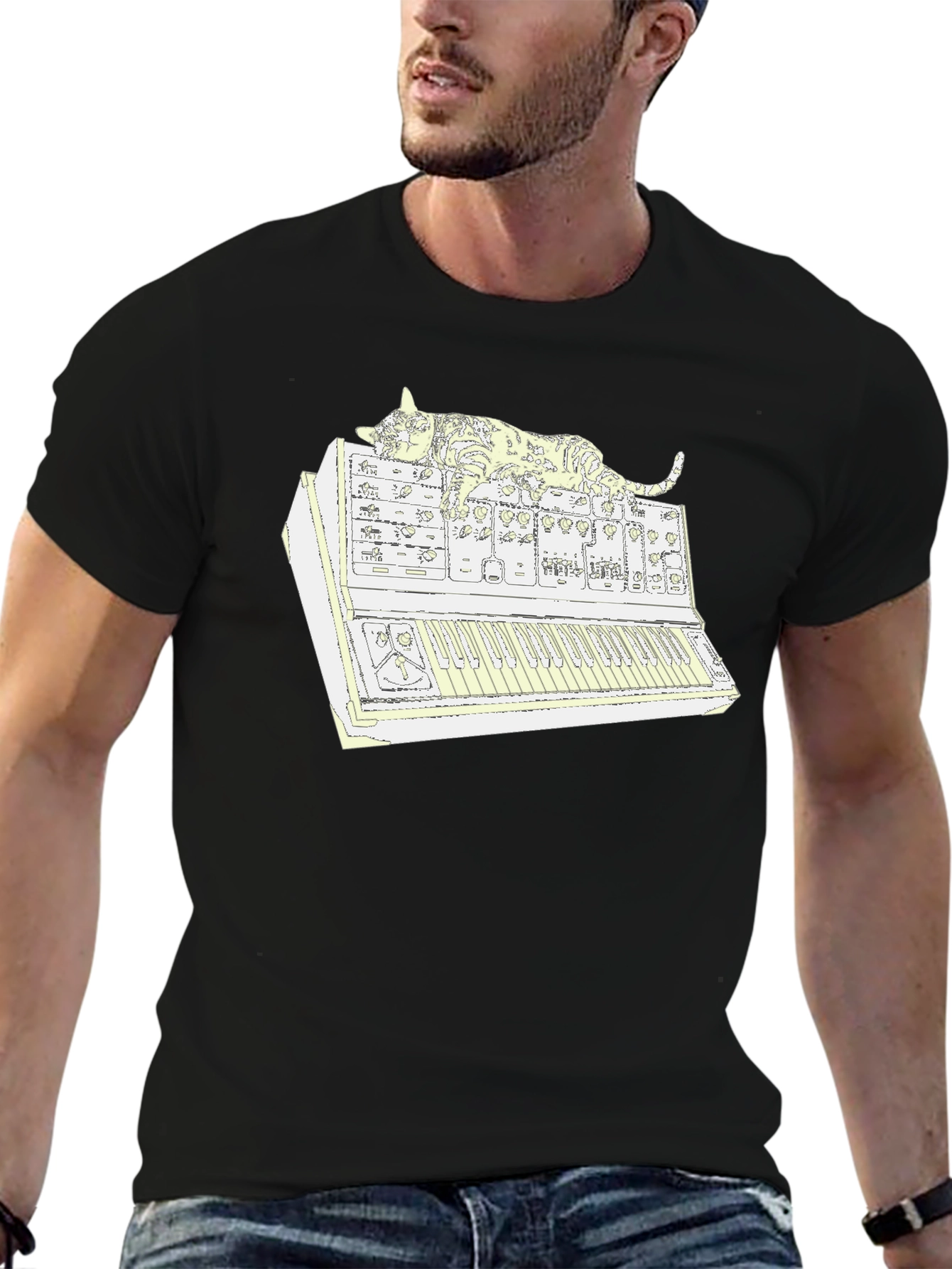 Cat Nap Synthesizer T-Shirt: Cool Cat Music Lover Tee