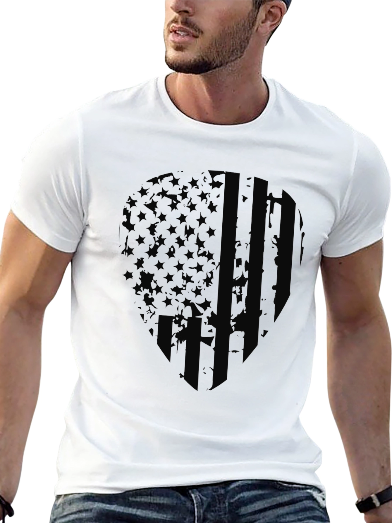 Patriotic Skull USA Flag Mens T-Shirt - Black Graphic Tee
