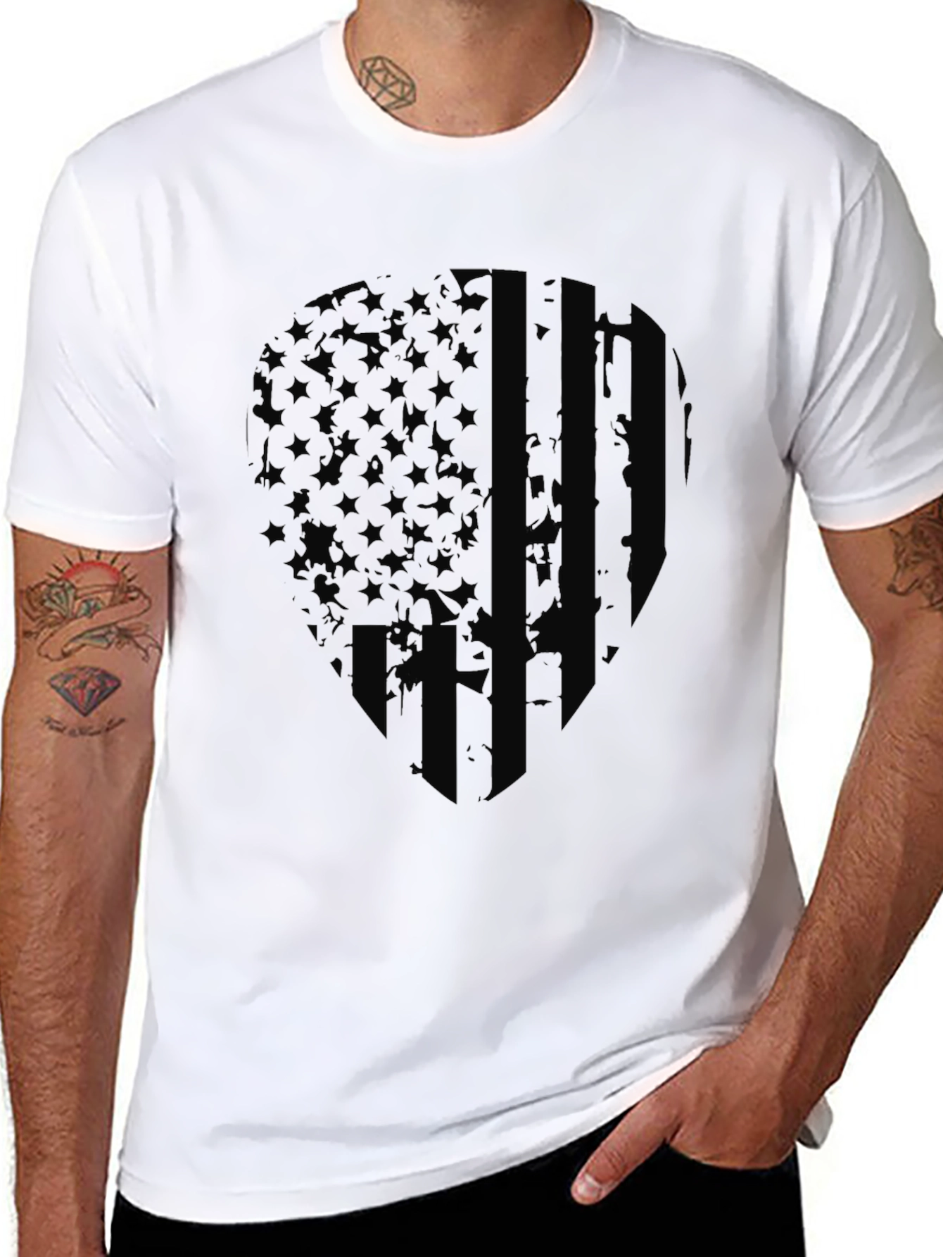 Patriotic Skull USA Flag Mens T-Shirt - Black Graphic Tee
