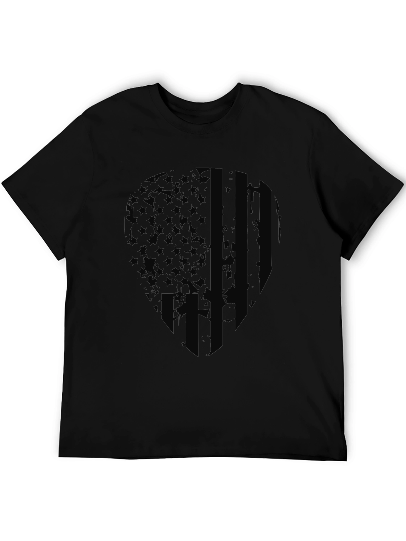 Patriotic Skull USA Flag Mens T-Shirt - Black Graphic Tee