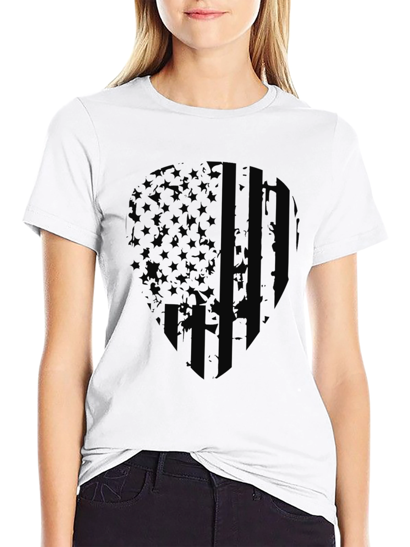 Patriotic Skull USA Flag Mens T-Shirt - Black Graphic Tee