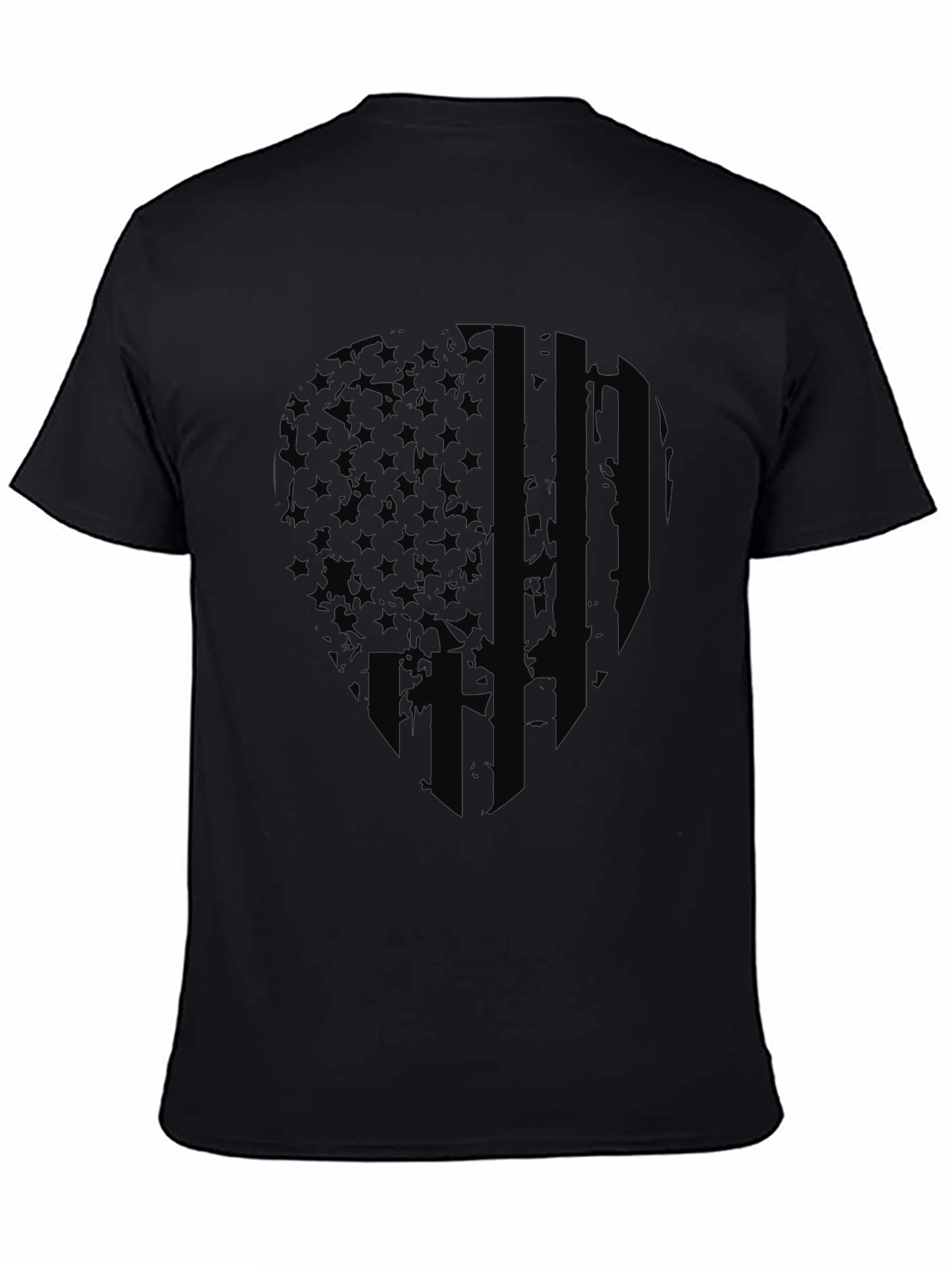 Patriotic Skull USA Flag Mens T-Shirt - Black Graphic Tee