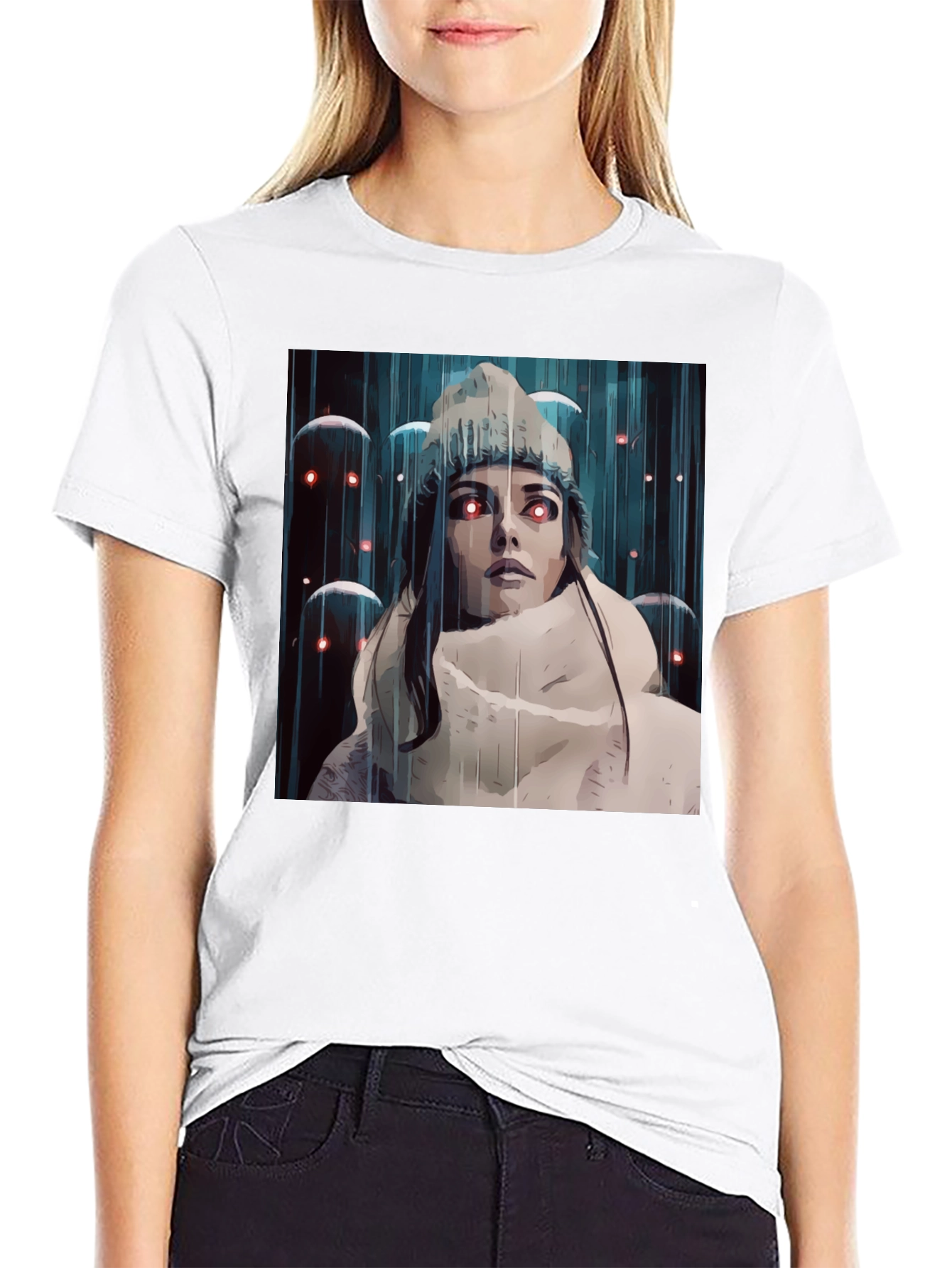 Artistic Womans Tee - Red Eye Dreamscape Graphic