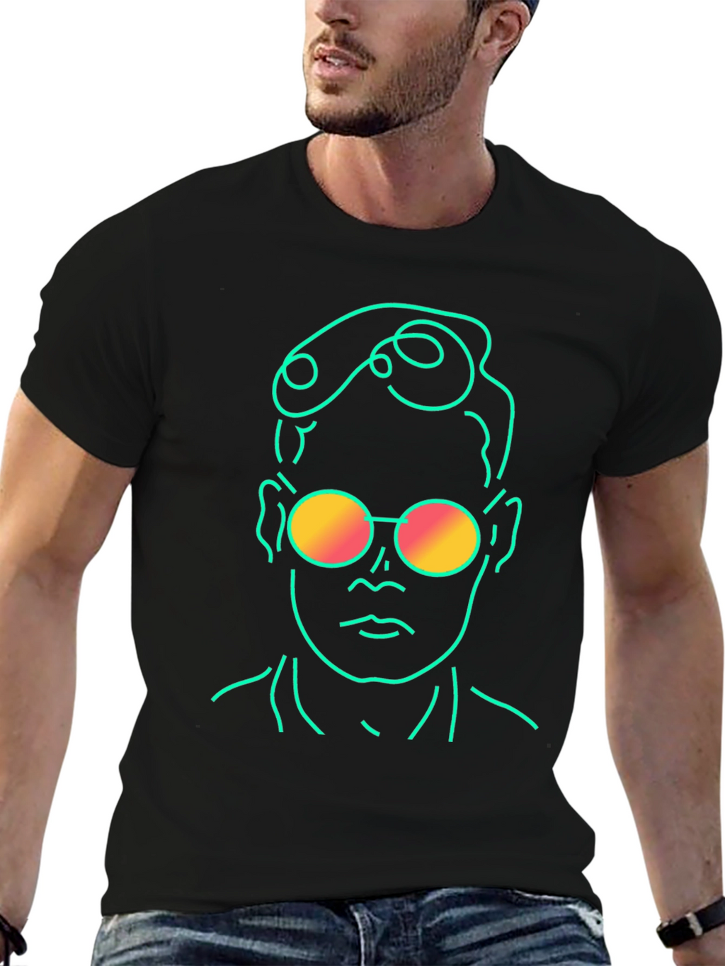 Retro Line Art T-Shirt - Cool Graphic Tee