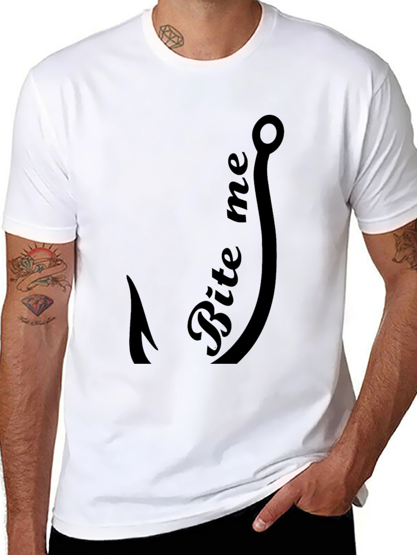 Bite Me Fishing Hook Graphic Tee - Black