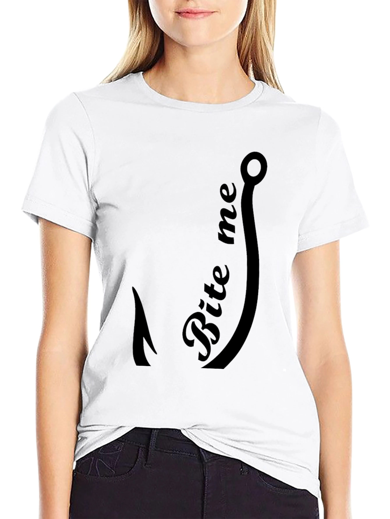 Bite Me Fishing Hook Graphic Tee - Black