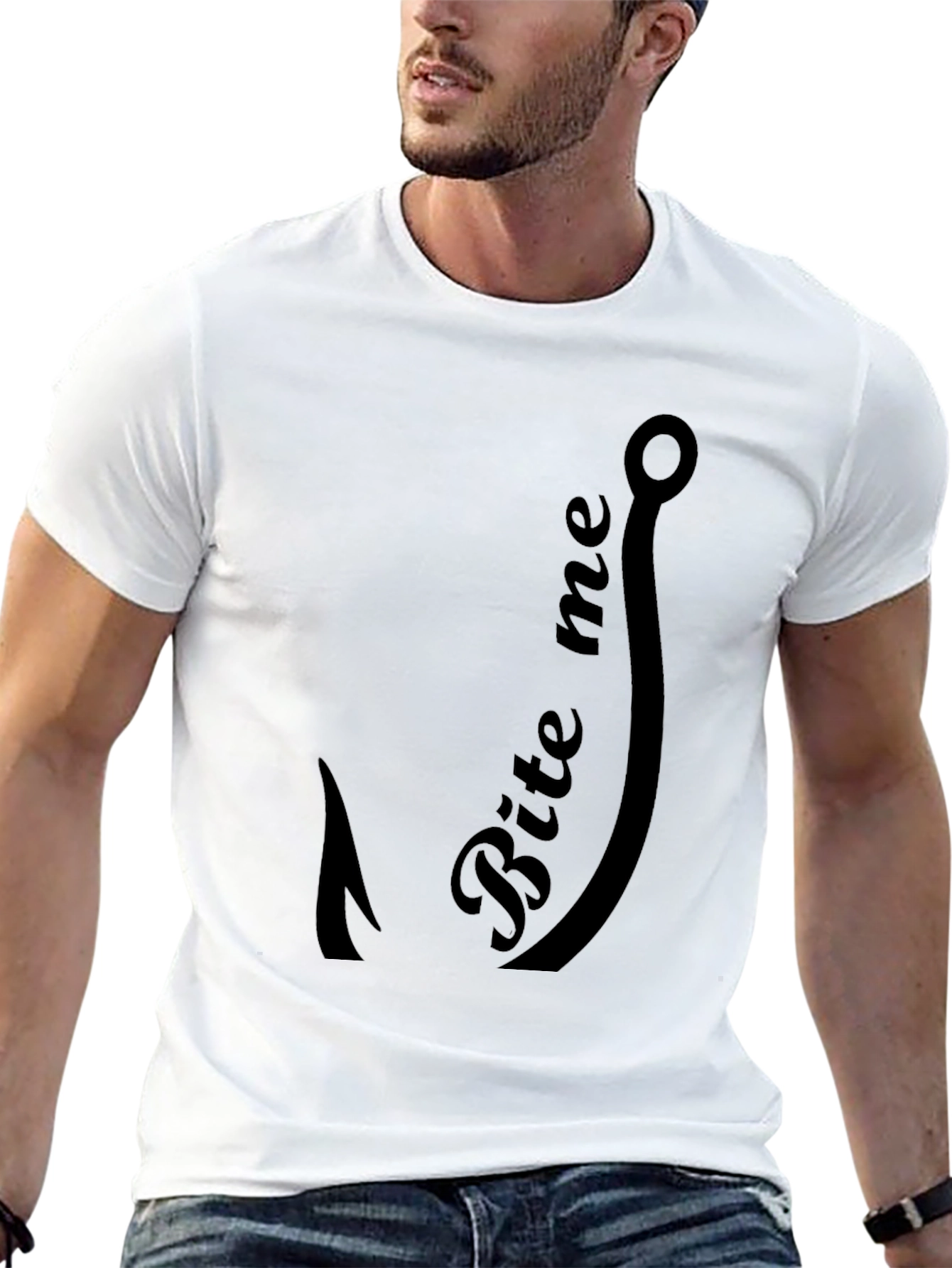 Bite Me Fishing Hook Graphic Tee - Black