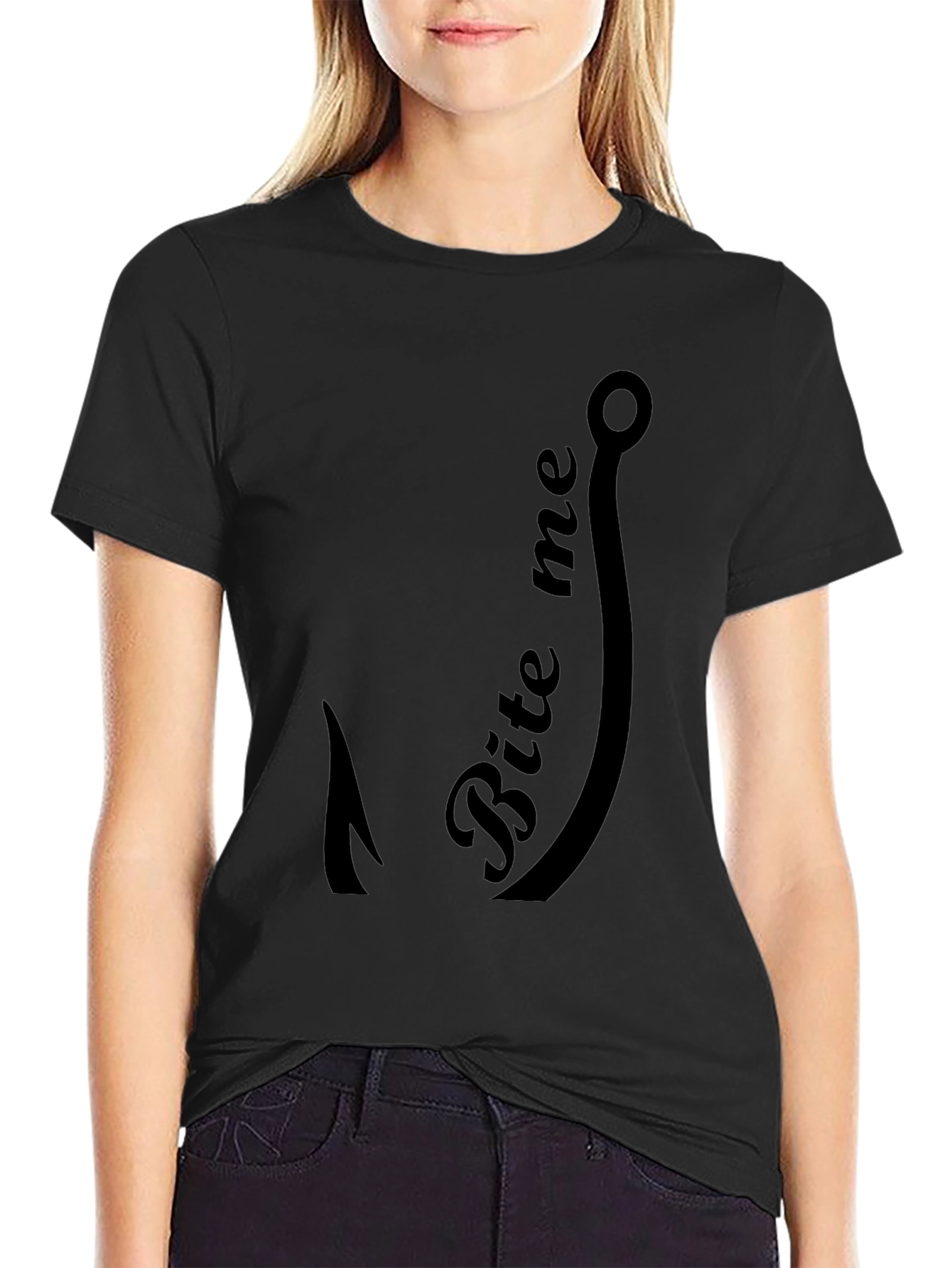 Bite Me Fishing Hook Graphic Tee - Black