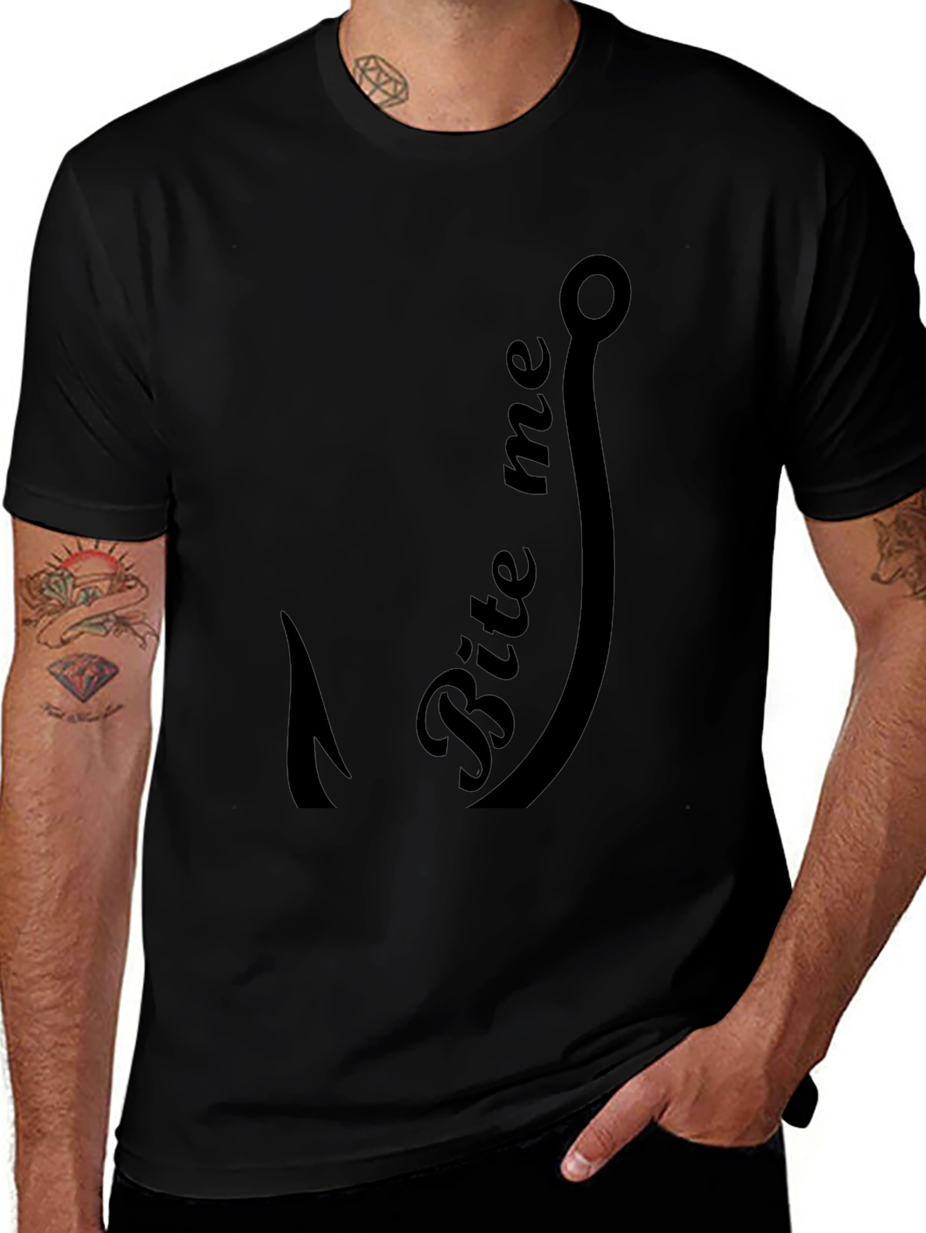 Bite Me Fishing Hook Graphic Tee - Black