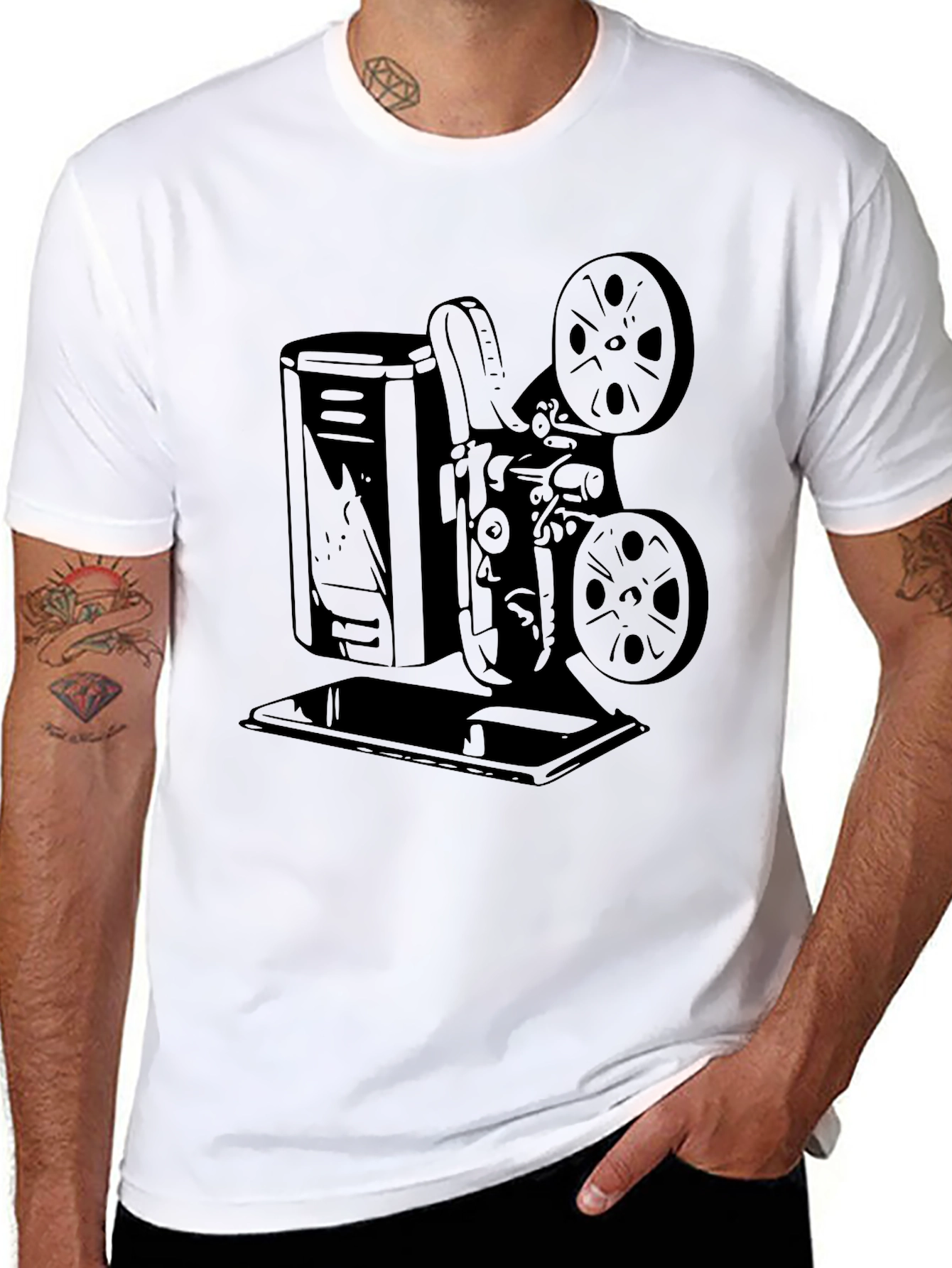 Retro Movie Projector Graphic Tee - Classic Film Fan Shirt