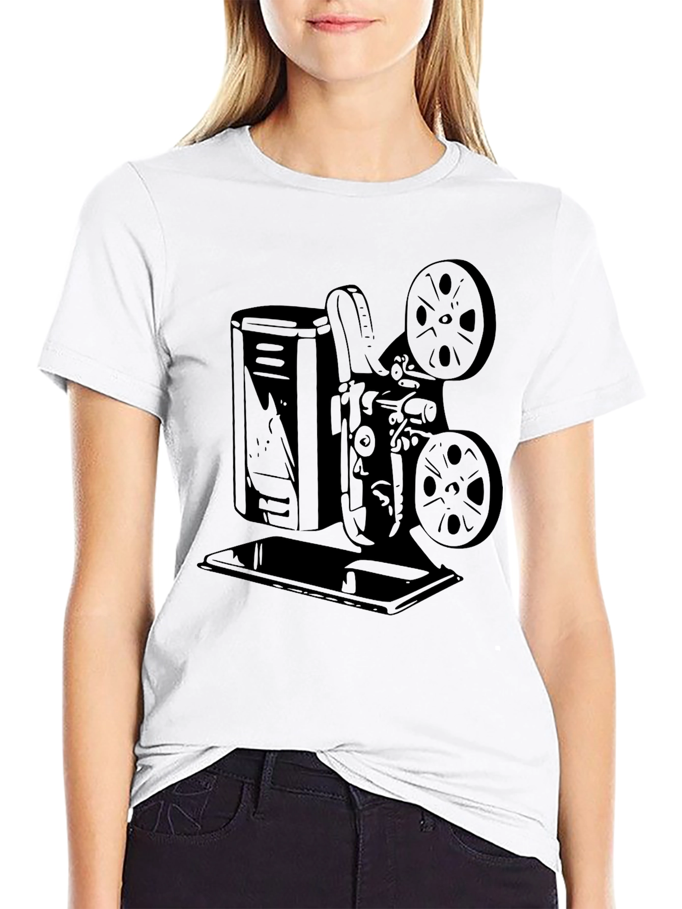 Retro Movie Projector Graphic Tee - Classic Film Fan Shirt