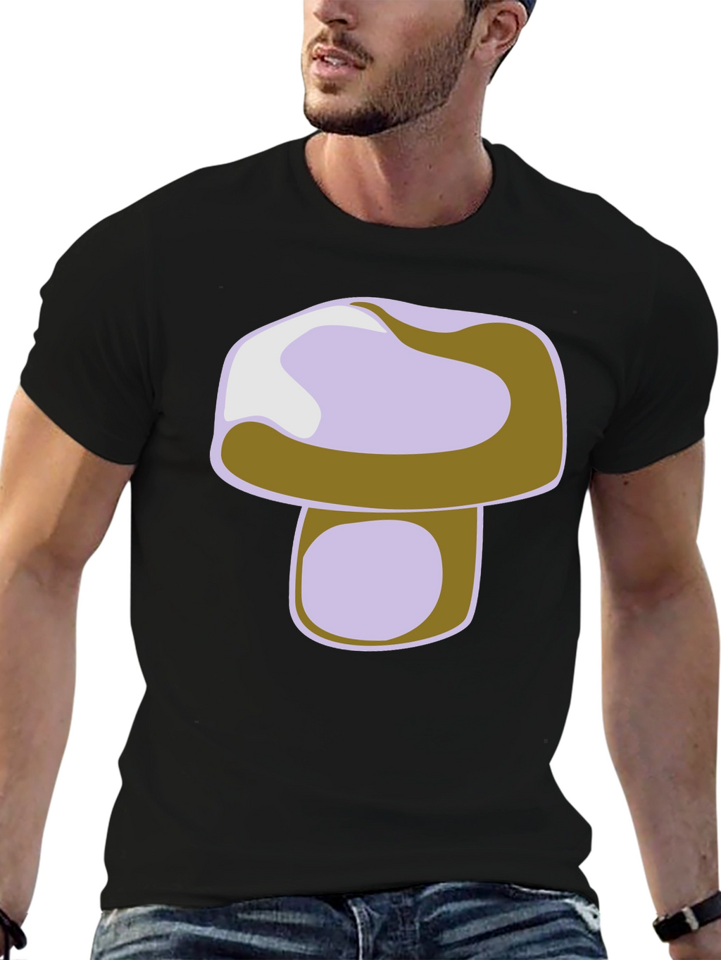 Mushroom Graphic Print Black T-Shirt