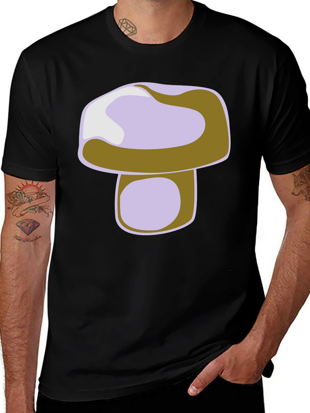 Mushroom Graphic Print Black T-Shirt