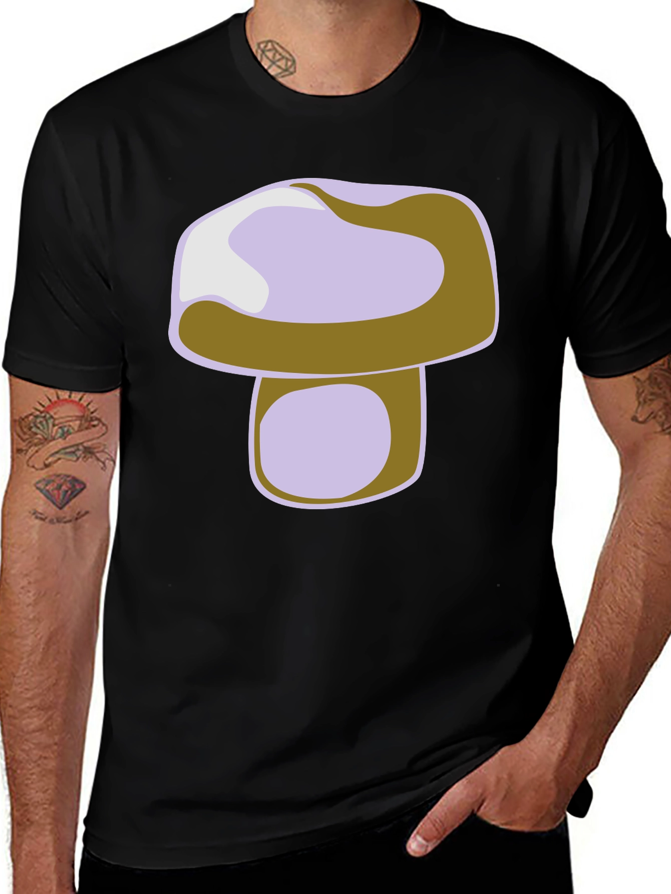 Mushroom Graphic Print Black T-Shirt